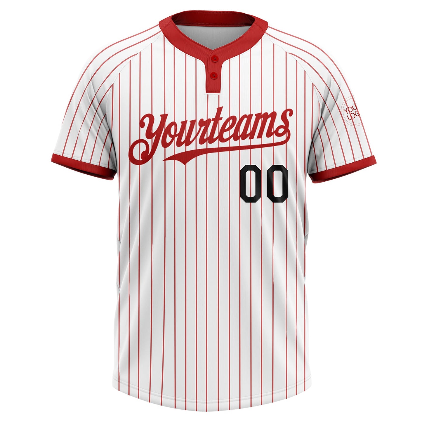 Custom White Red Pinstripe Black Two-Button Unisex Softball Jersey view 2