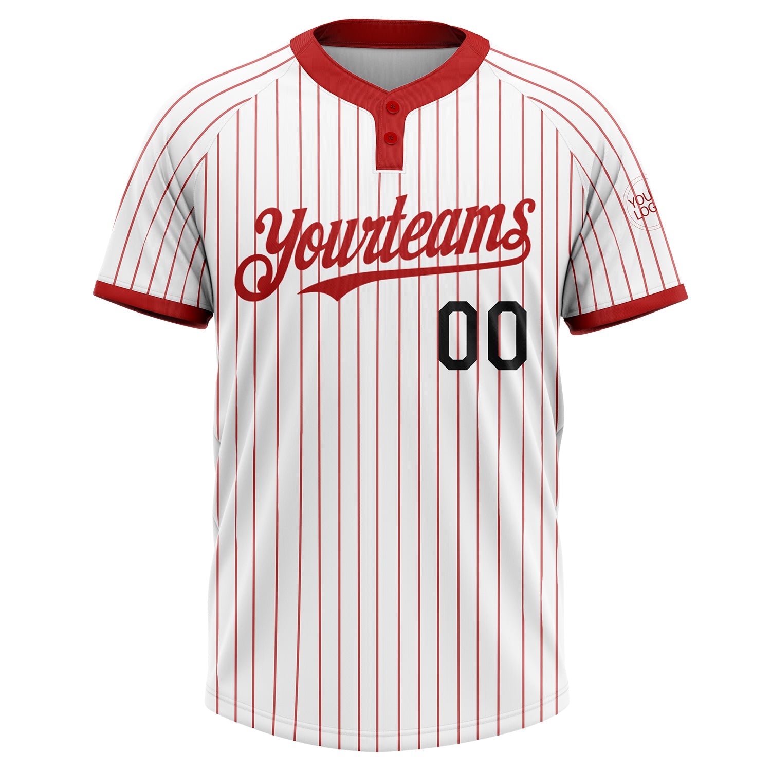 Custom White Red Pinstripe Black Two-Button Unisex Softball Jersey view 2