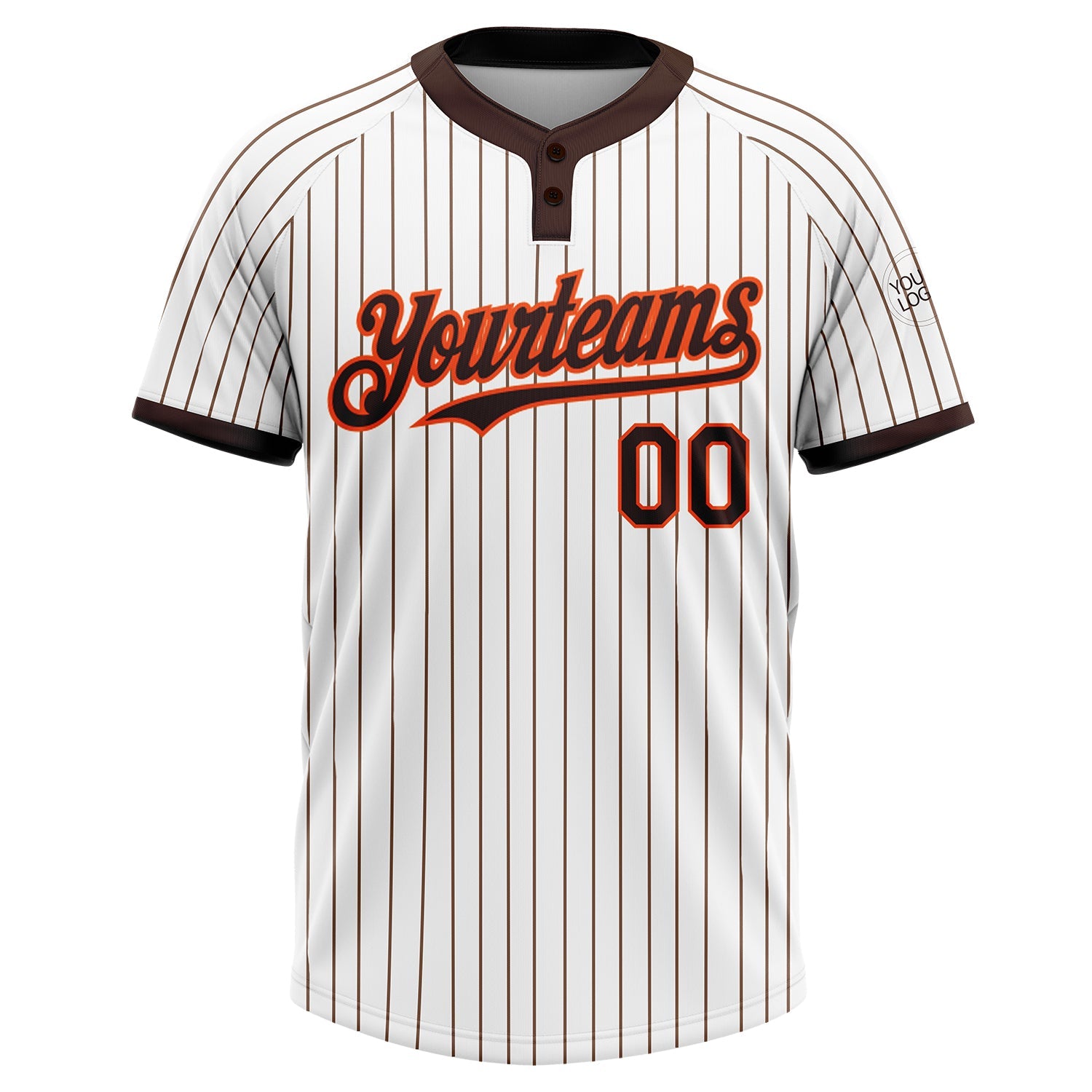 Custom White Brown Pinstripe Orange Two-Button Unisex Softball Jersey view 2