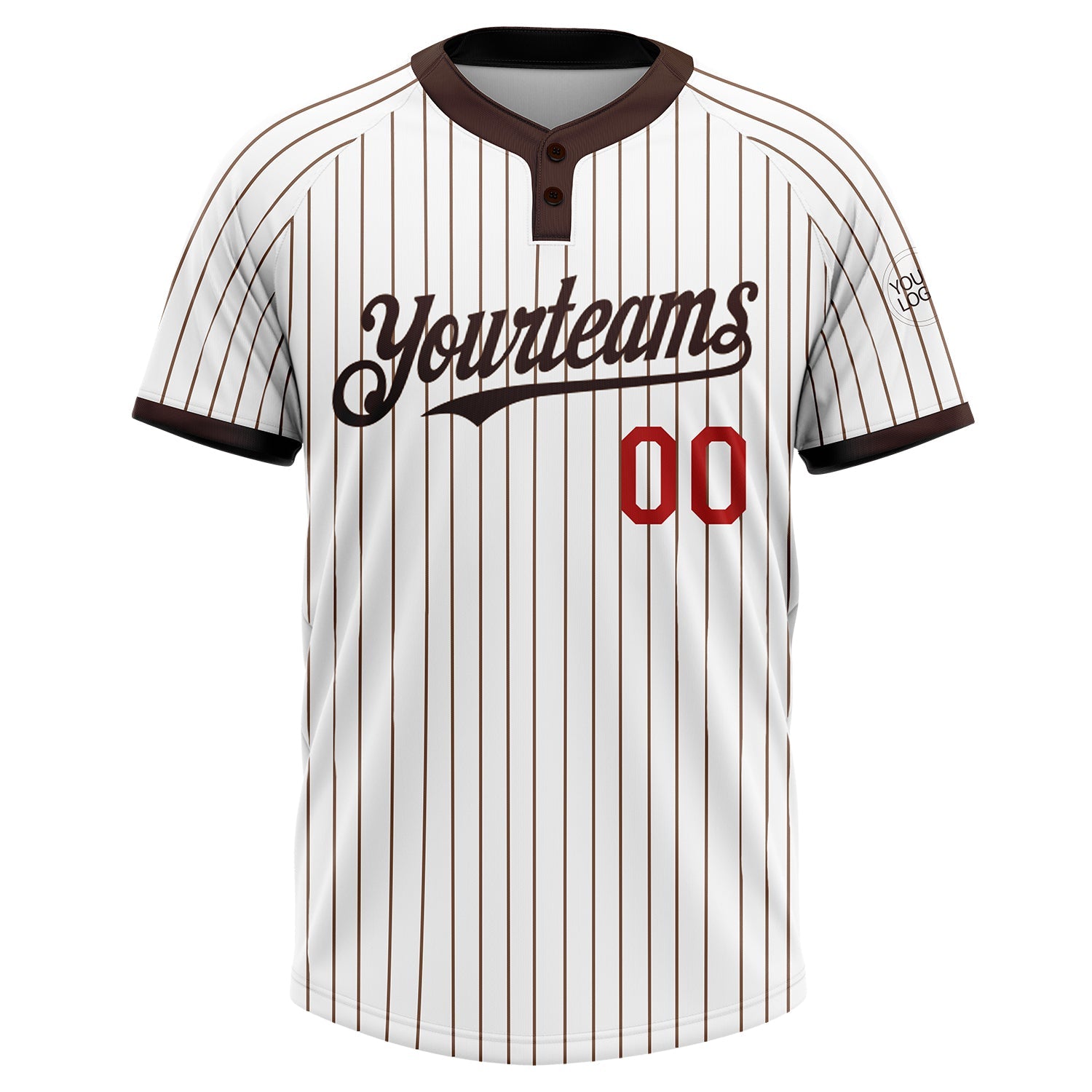 Custom White Brown Pinstripe Red Two-Button Unisex Softball Jersey view 2