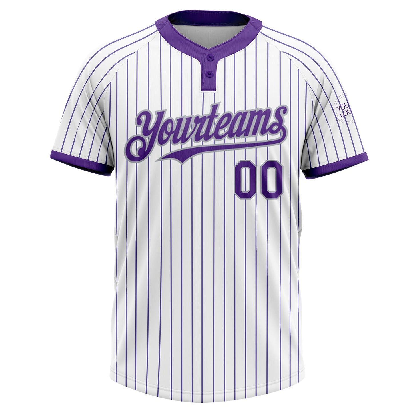 Custom White Purple Pinstripe Gray Two-Button Unisex Softball Jersey view 2
