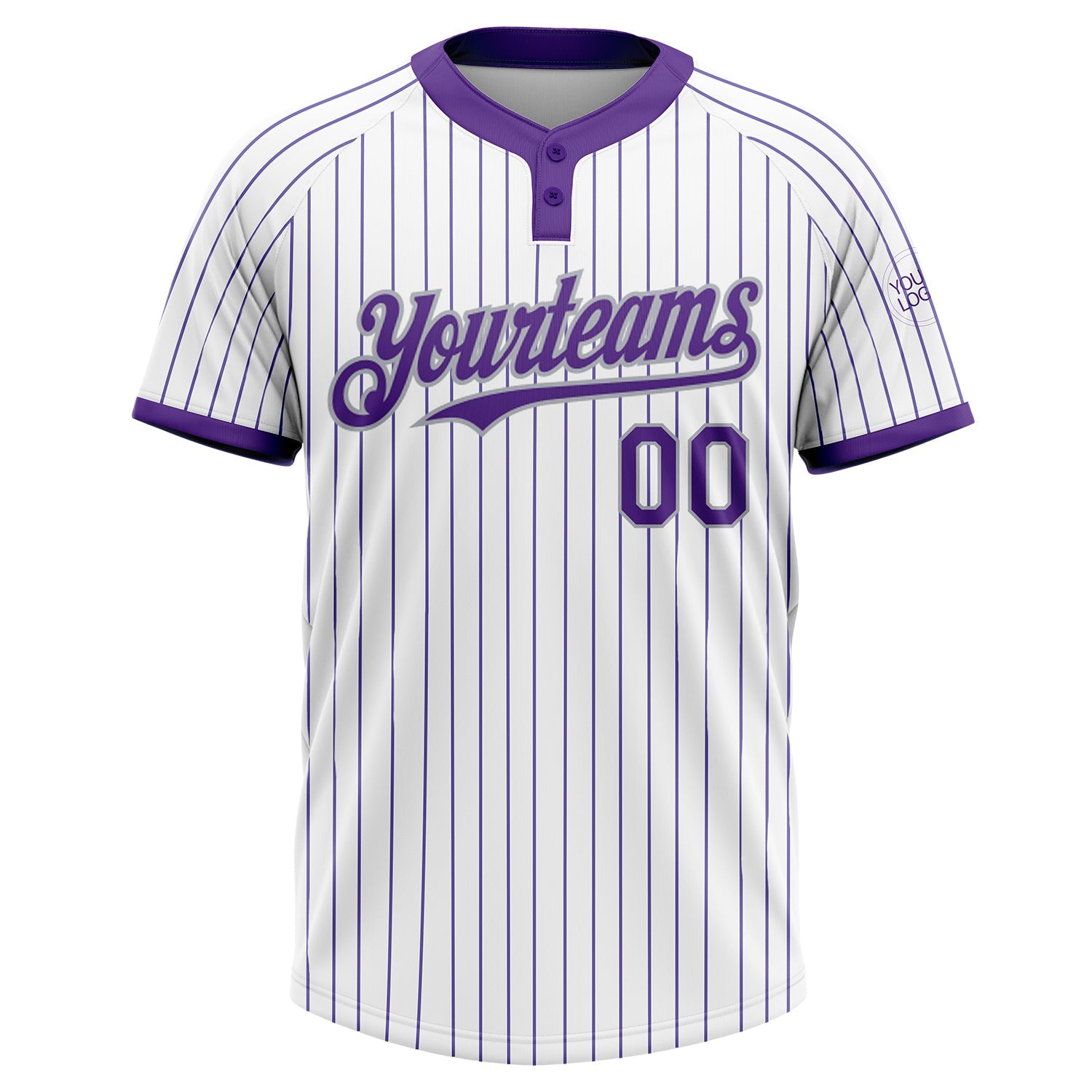 Custom White Purple Pinstripe Gray Two-Button Unisex Softball Jersey view 2