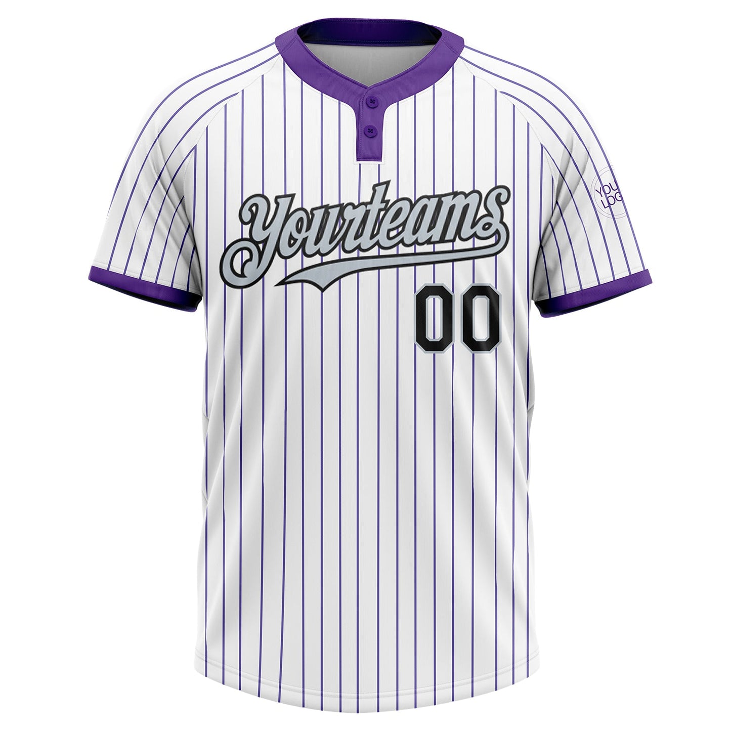 Custom White Purple Pinstripe Black-Silver Two-Button Unisex Softball Jersey view 2