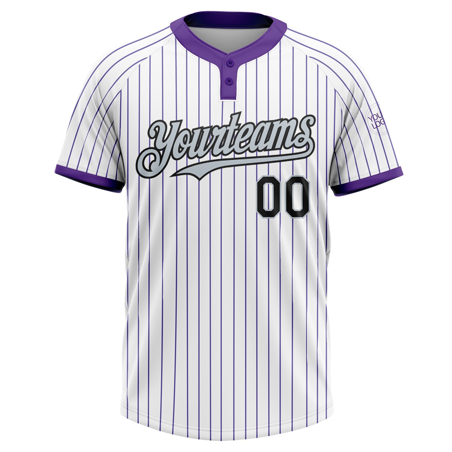 Custom White Purple Pinstripe Black-Silver Two-Button Unisex Softball Jersey view 2