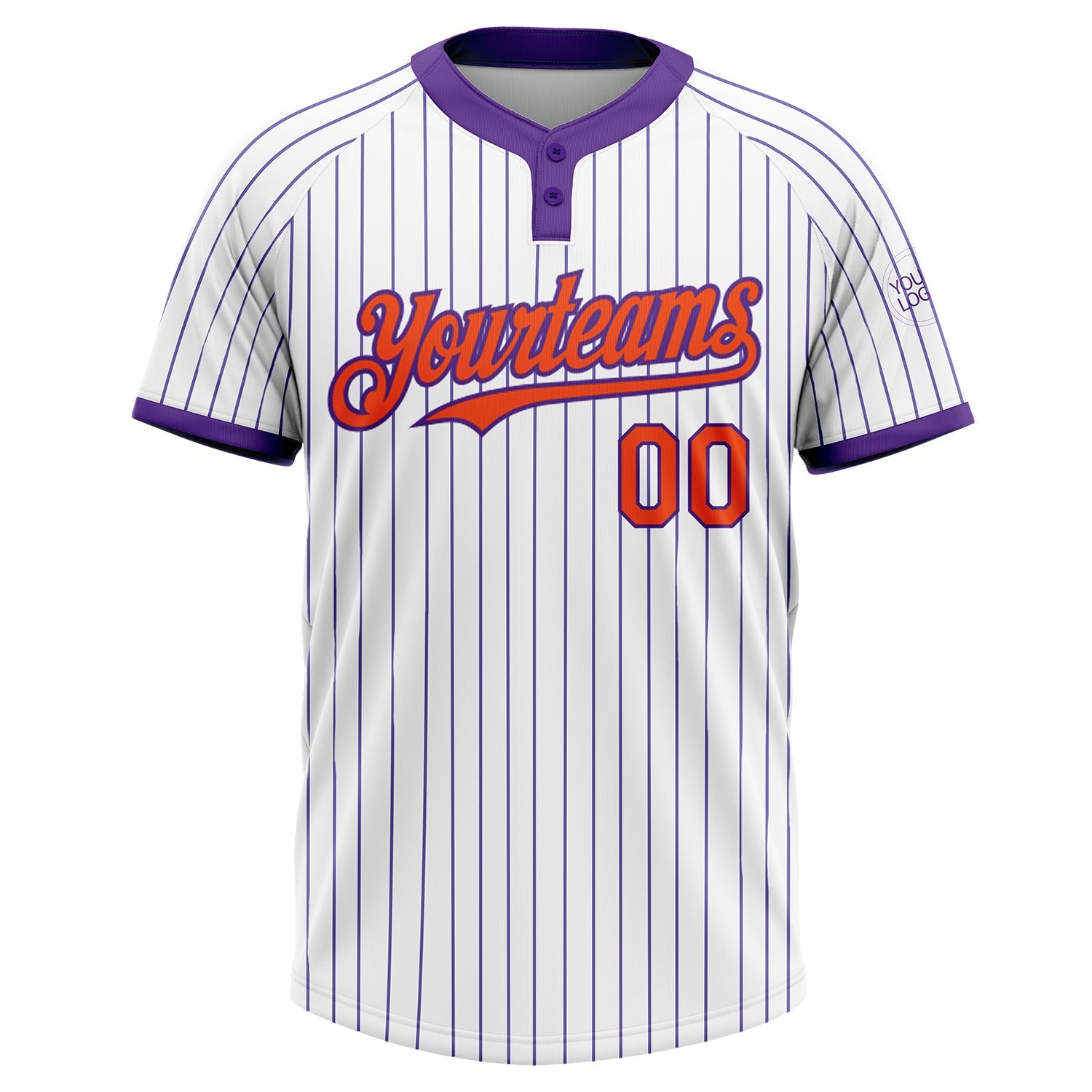 Custom White Purple Pinstripe Orange Two-Button Unisex Softball Jersey view 2