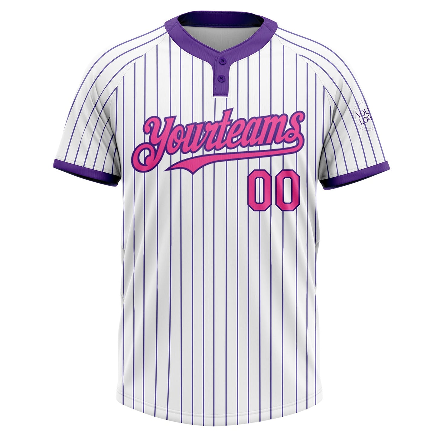 Custom White Purple Pinstripe Pink Two-Button Unisex Softball Jersey view 2