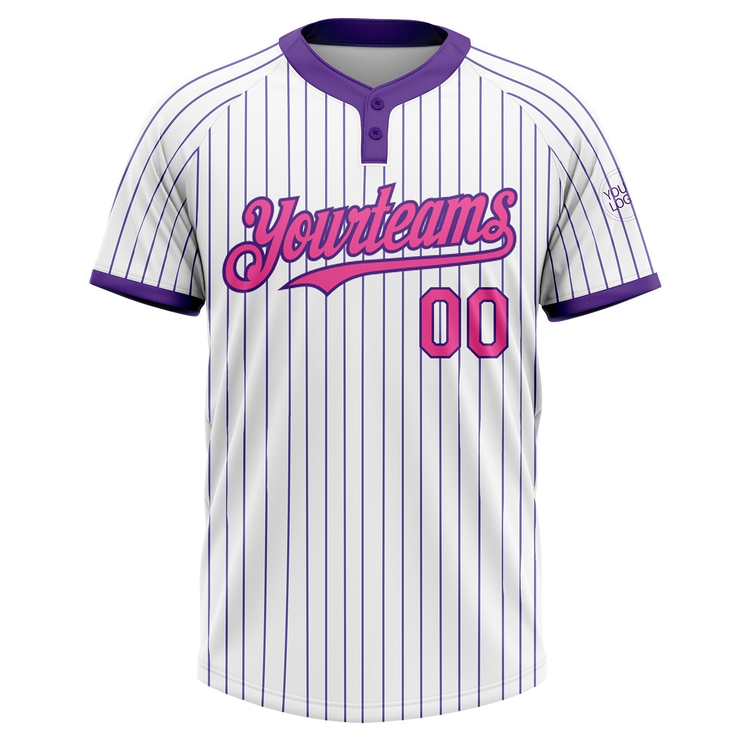Custom White Purple Pinstripe Pink Two-Button Unisex Softball Jersey view 2