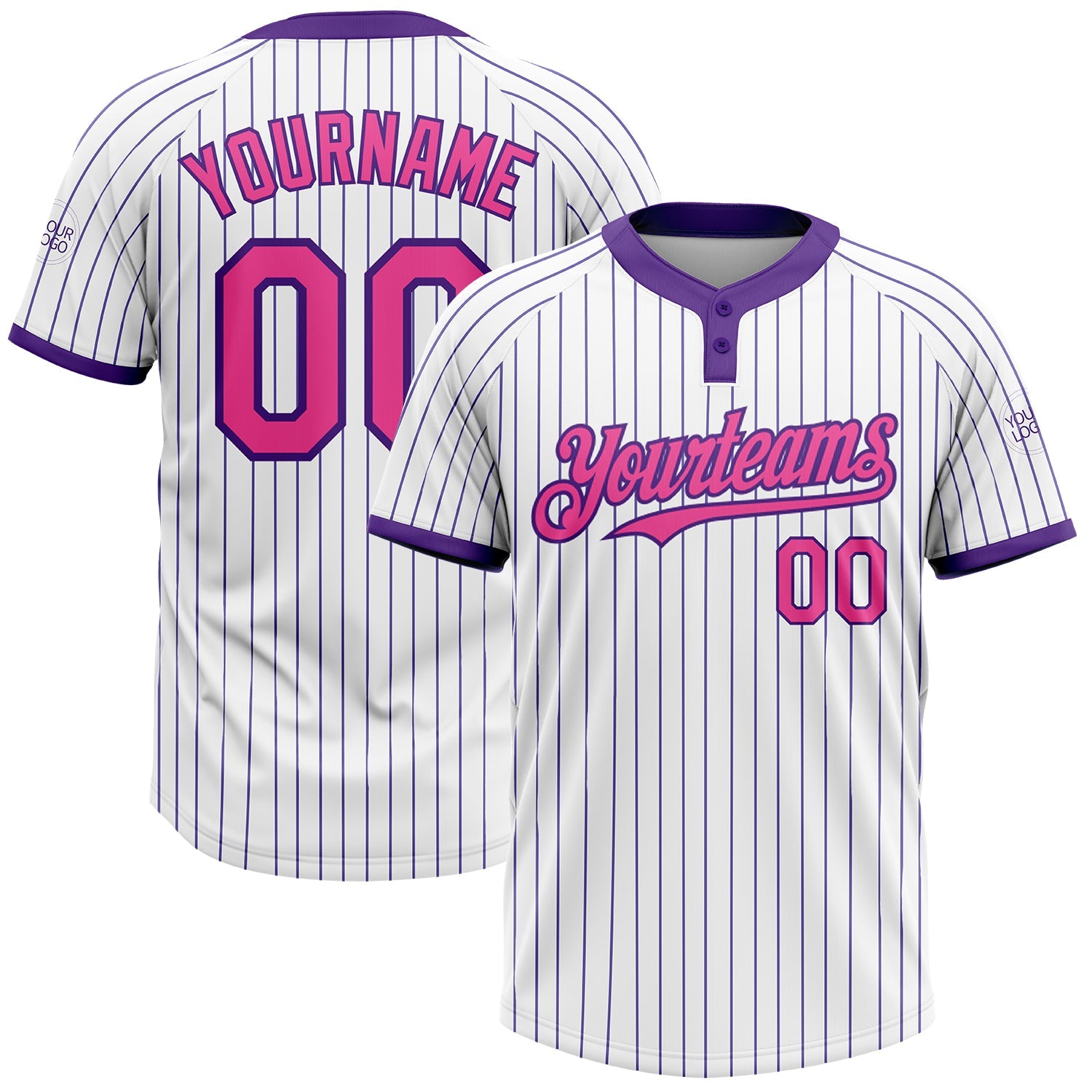 Custom White Purple Pinstripe Pink Two-Button Unisex Softball Jersey - Main View