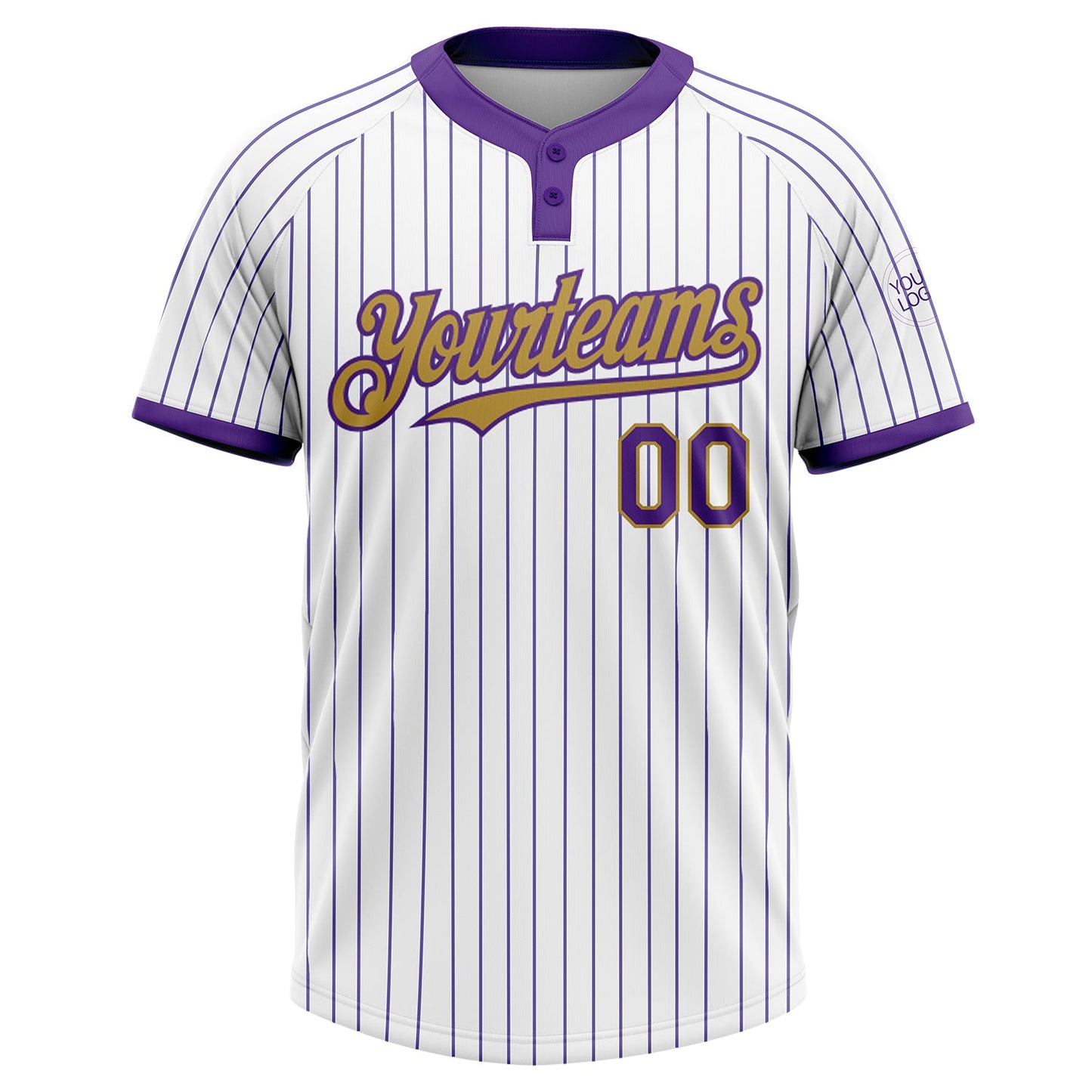Custom White Purple Pinstripe Old Gold Two-Button Unisex Softball Jersey view 2