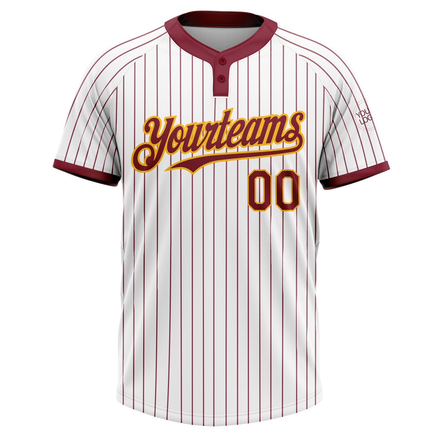 Custom White Crimosn Pinstripe Gold Two-Button Unisex Softball Jersey view 2