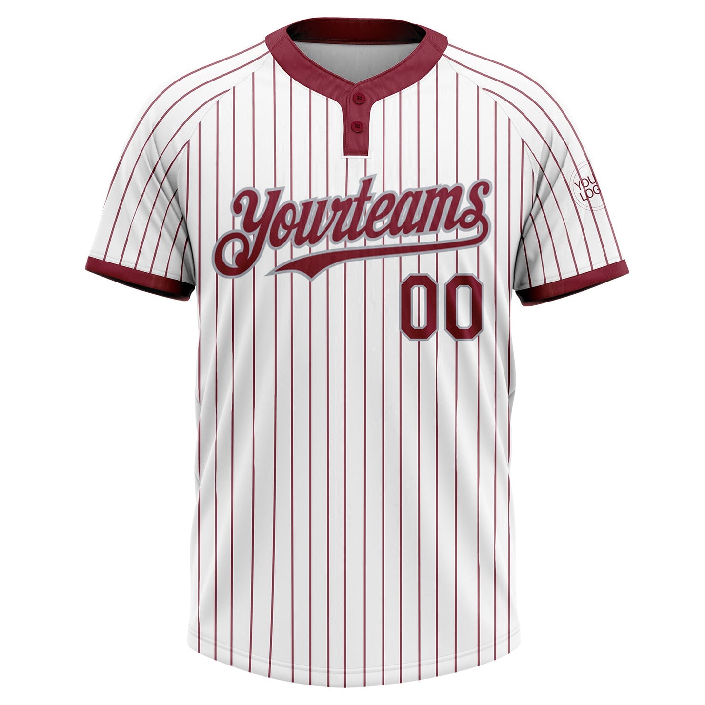 Custom White Crimosn Pinstripe Gray Two-Button Unisex Softball Jersey view 2