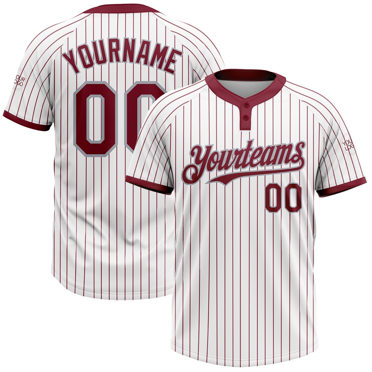 Custom White Crimosn Pinstripe Gray Two-Button Unisex Softball Jersey - Main View