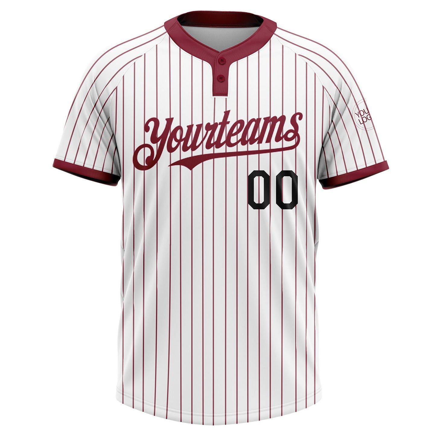 Custom White Crimosn Pinstripe Black Two-Button Unisex Softball Jersey view 2