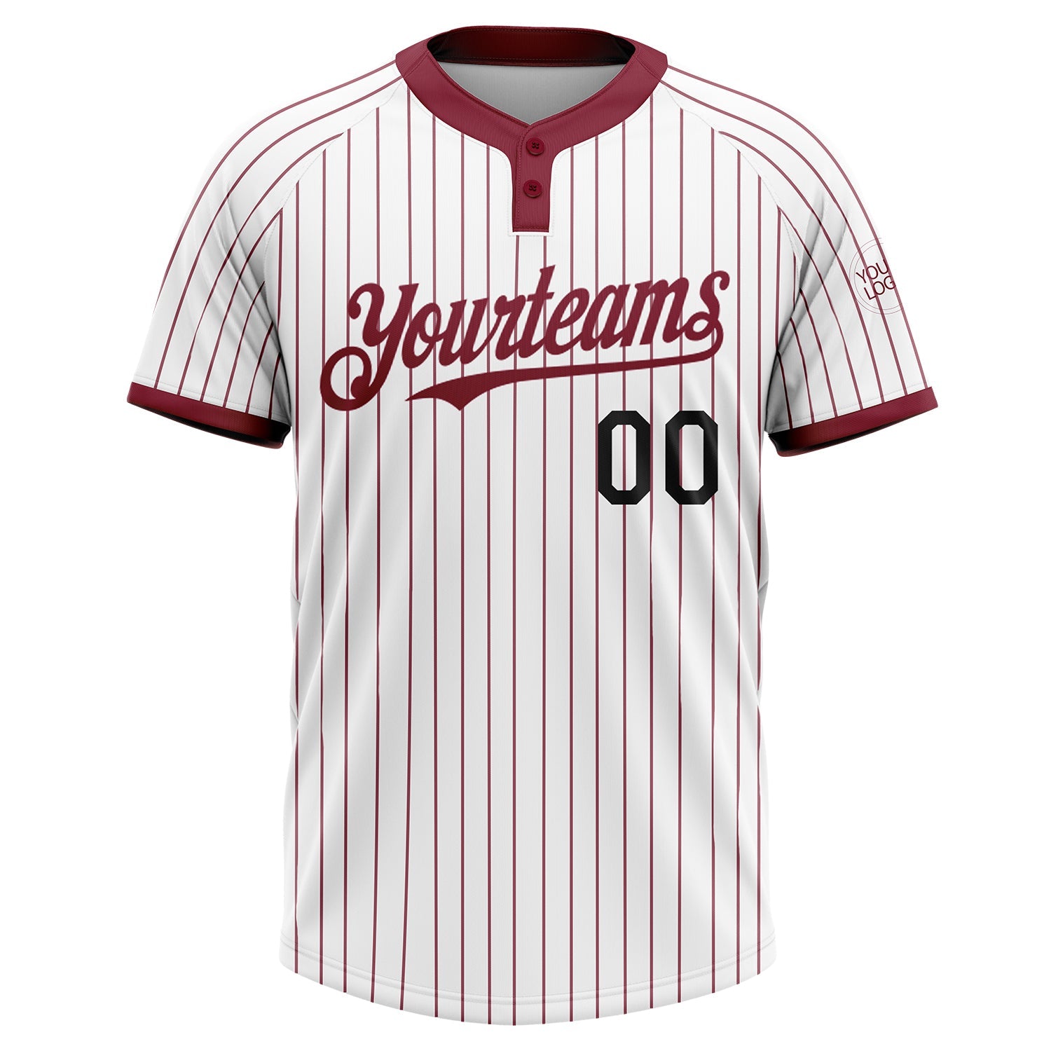 Custom White Crimosn Pinstripe Black Two-Button Unisex Softball Jersey view 2