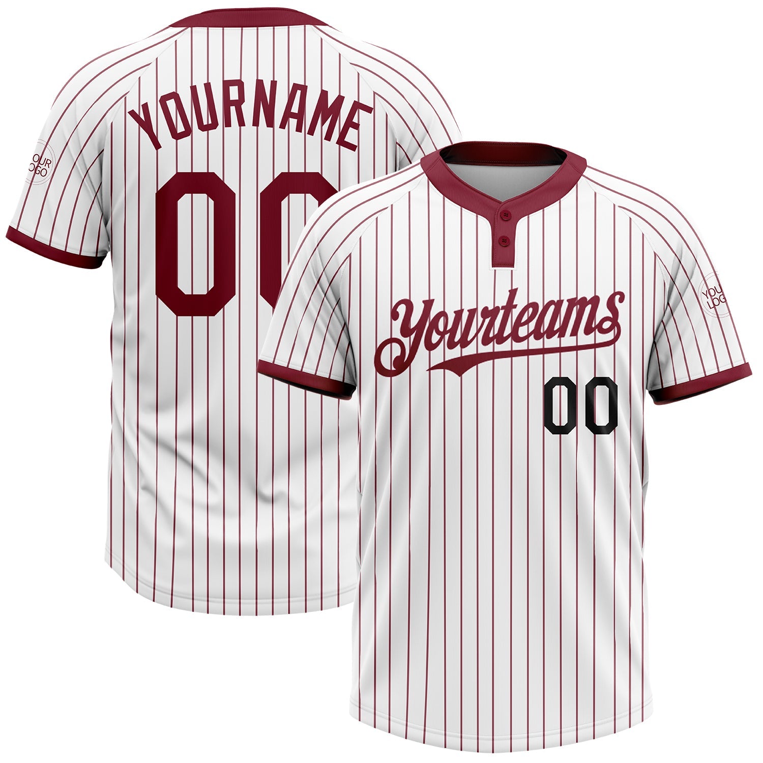 Custom White Crimosn Pinstripe Black Two-Button Unisex Softball Jersey - Main View