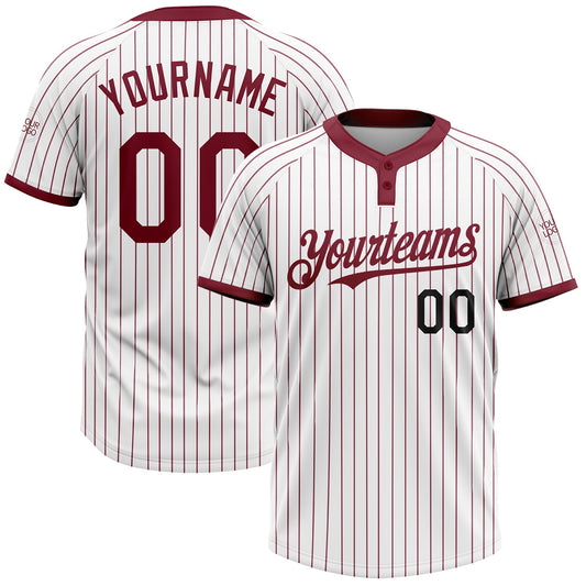 Custom White Crimosn Pinstripe Black Two-Button Unisex Softball Jersey - Main View