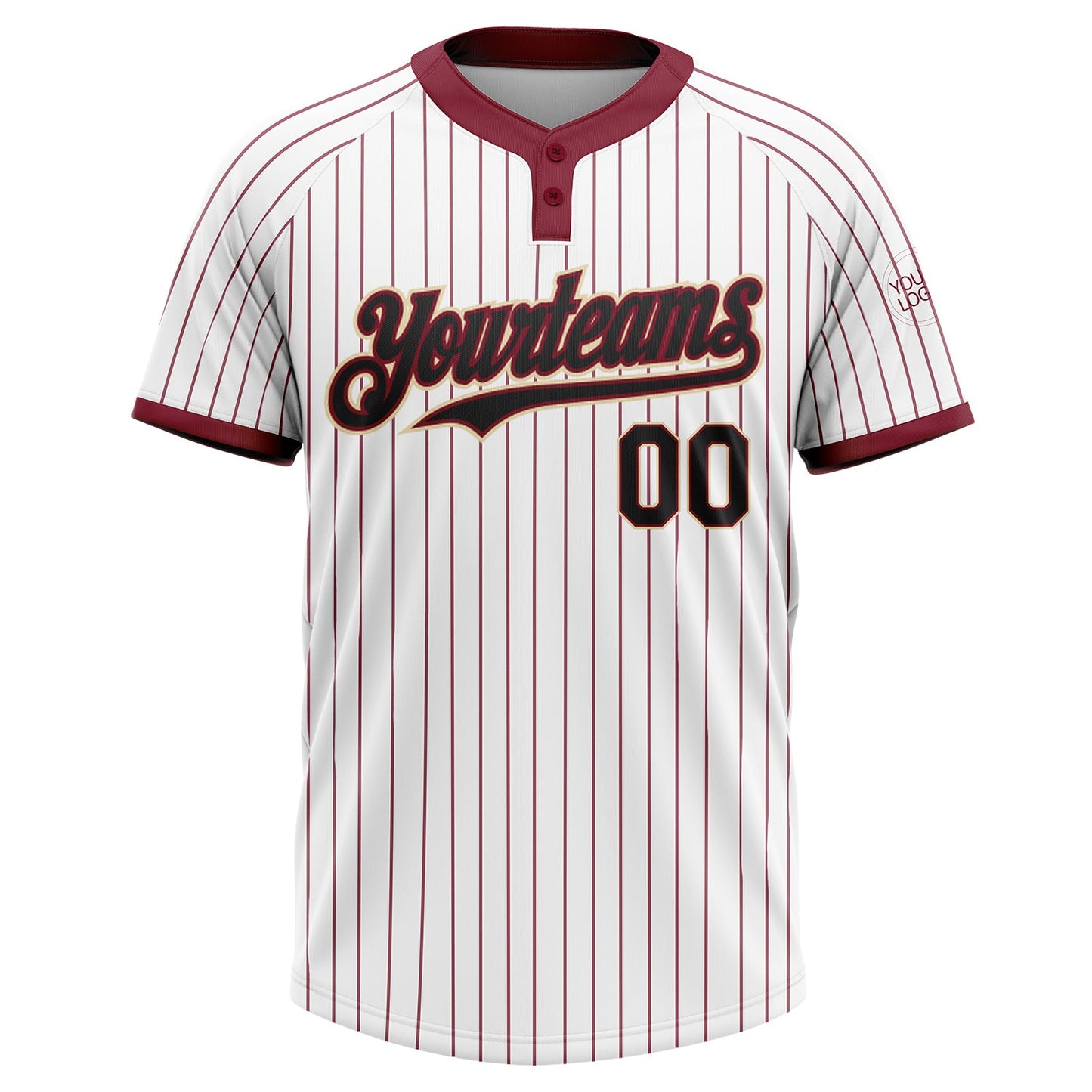 Custom White Crimosn Pinstripe Black-Cream Two-Button Unisex Softball Jersey view 2