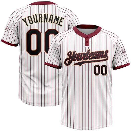 Custom White Crimosn Pinstripe Black-Cream Two-Button Unisex Softball Jersey - Main View