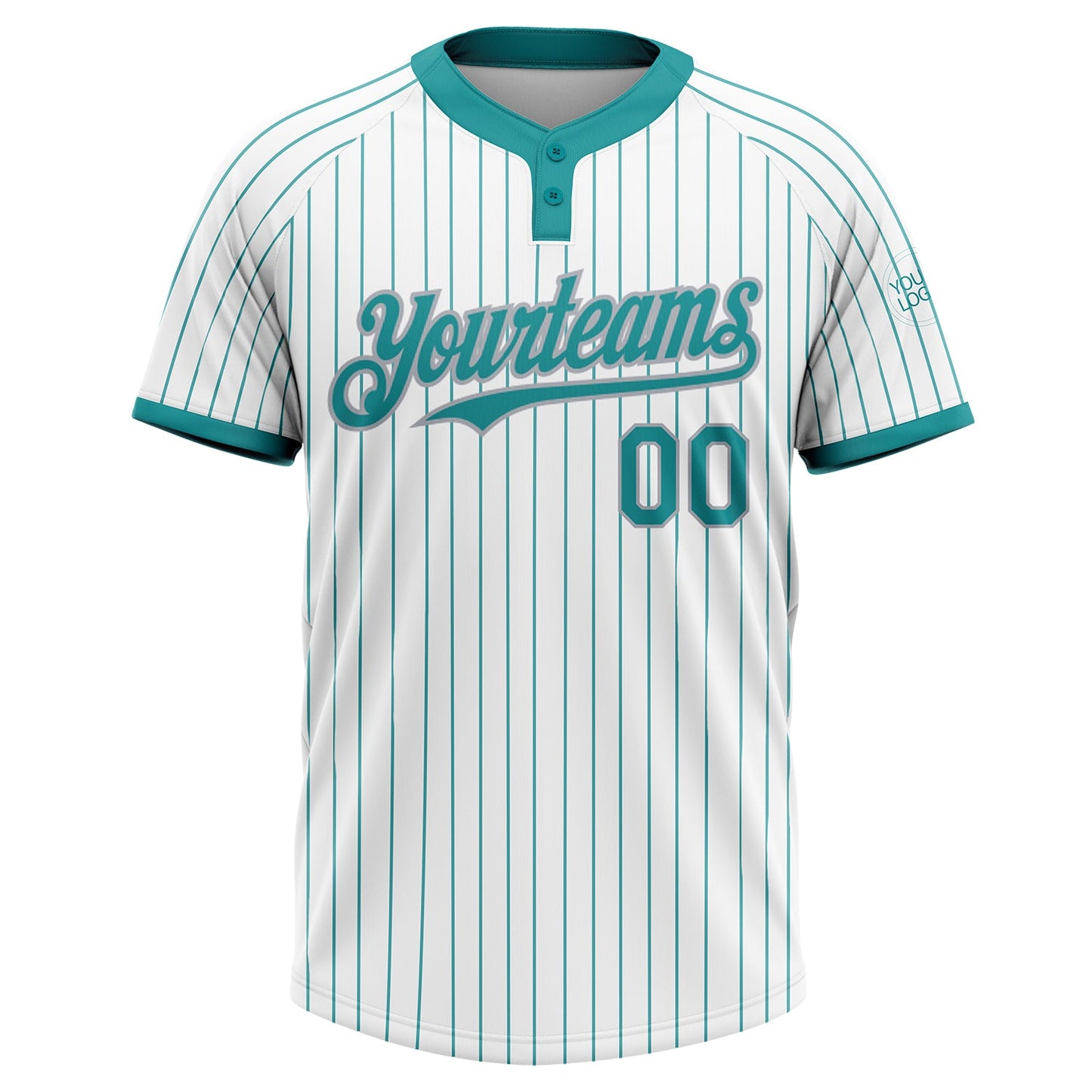 Custom White Teal Pinstripe Gray Two-Button Unisex Softball Jersey view 2