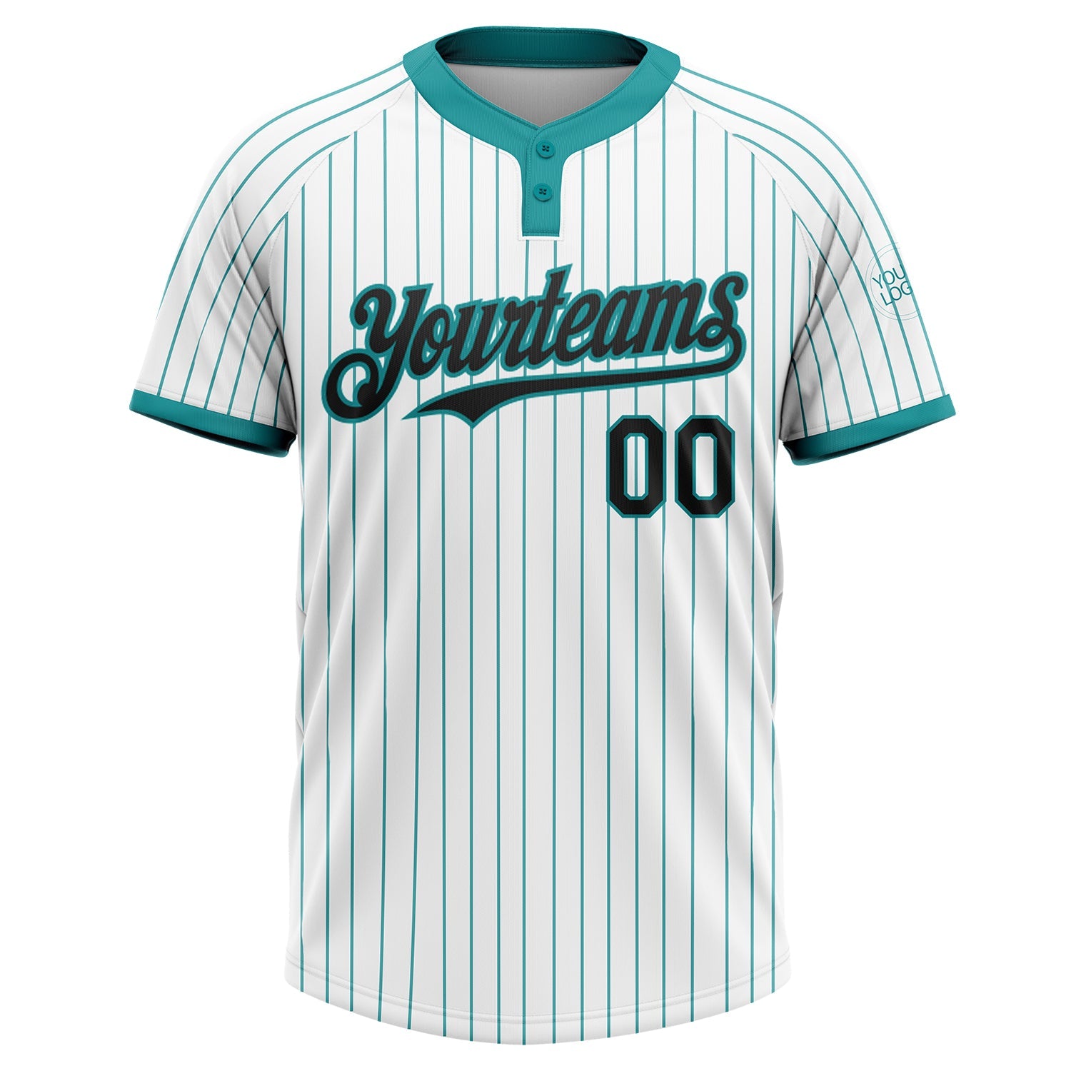 Custom White Teal Pinstripe Black Two-Button Unisex Softball Jersey view 2