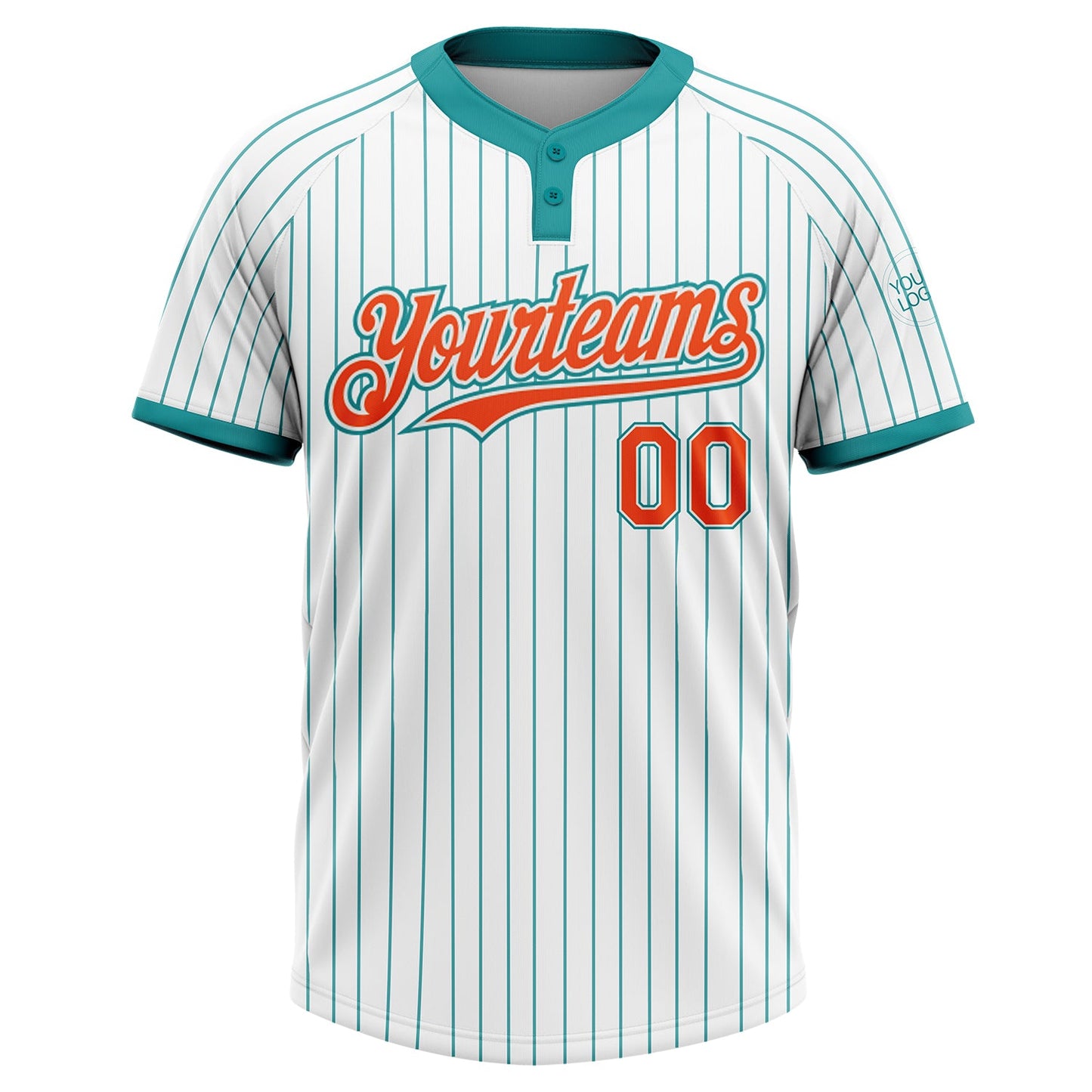 Custom White Teal Pinstripe Orange Two-Button Unisex Softball Jersey view 2