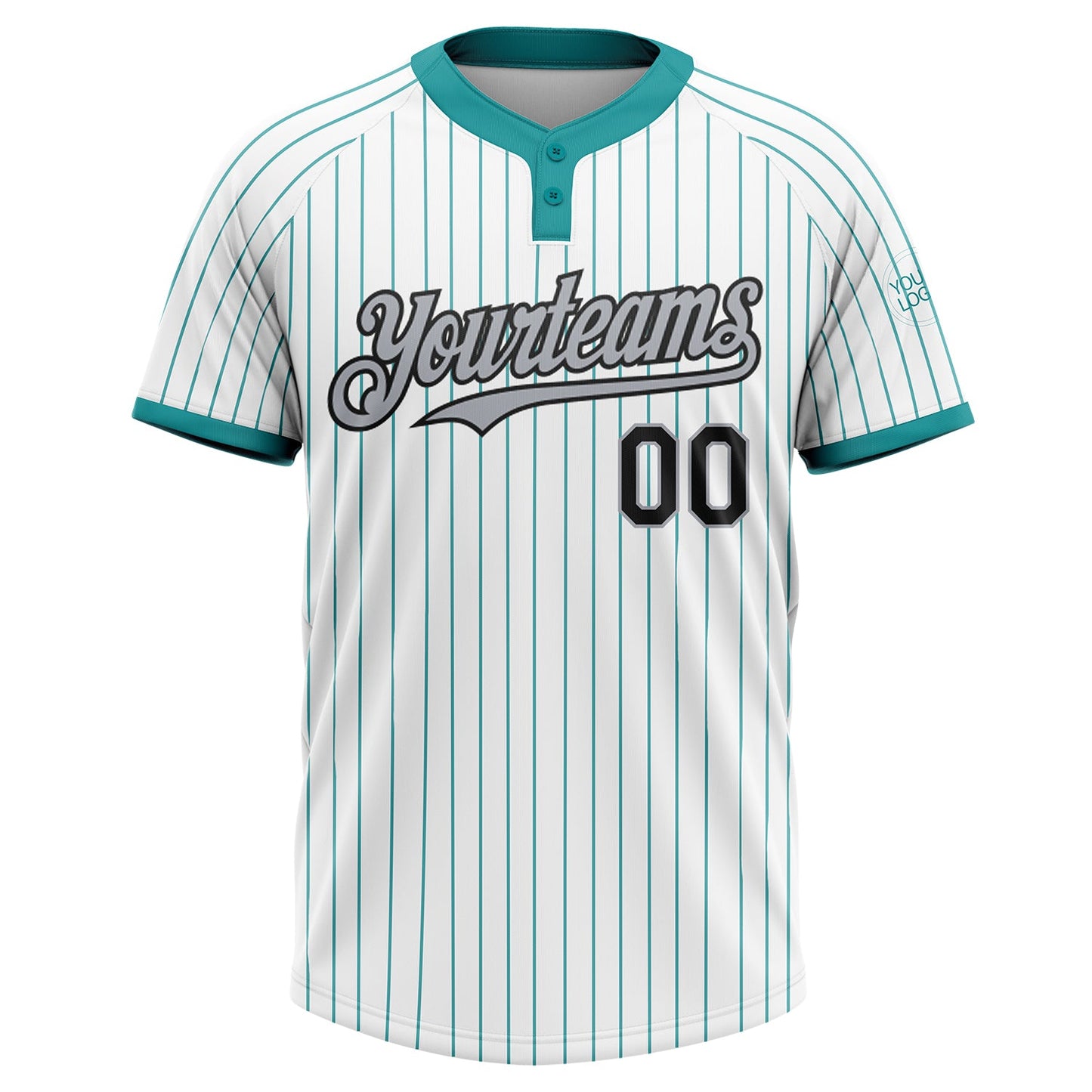 Custom White Teal Pinstripe Black-Gray Two-Button Unisex Softball Jersey view 2
