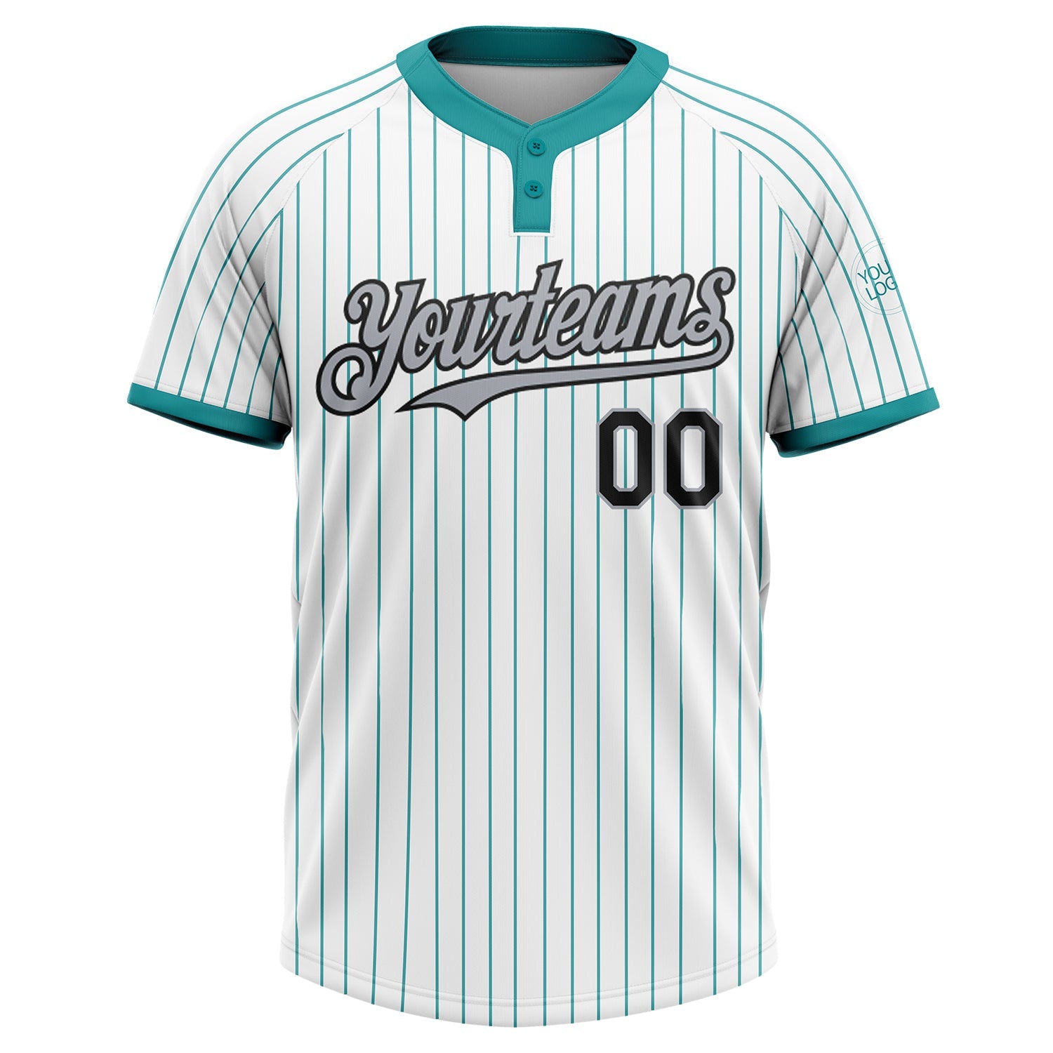 Custom White Teal Pinstripe Black-Gray Two-Button Unisex Softball Jersey view 2