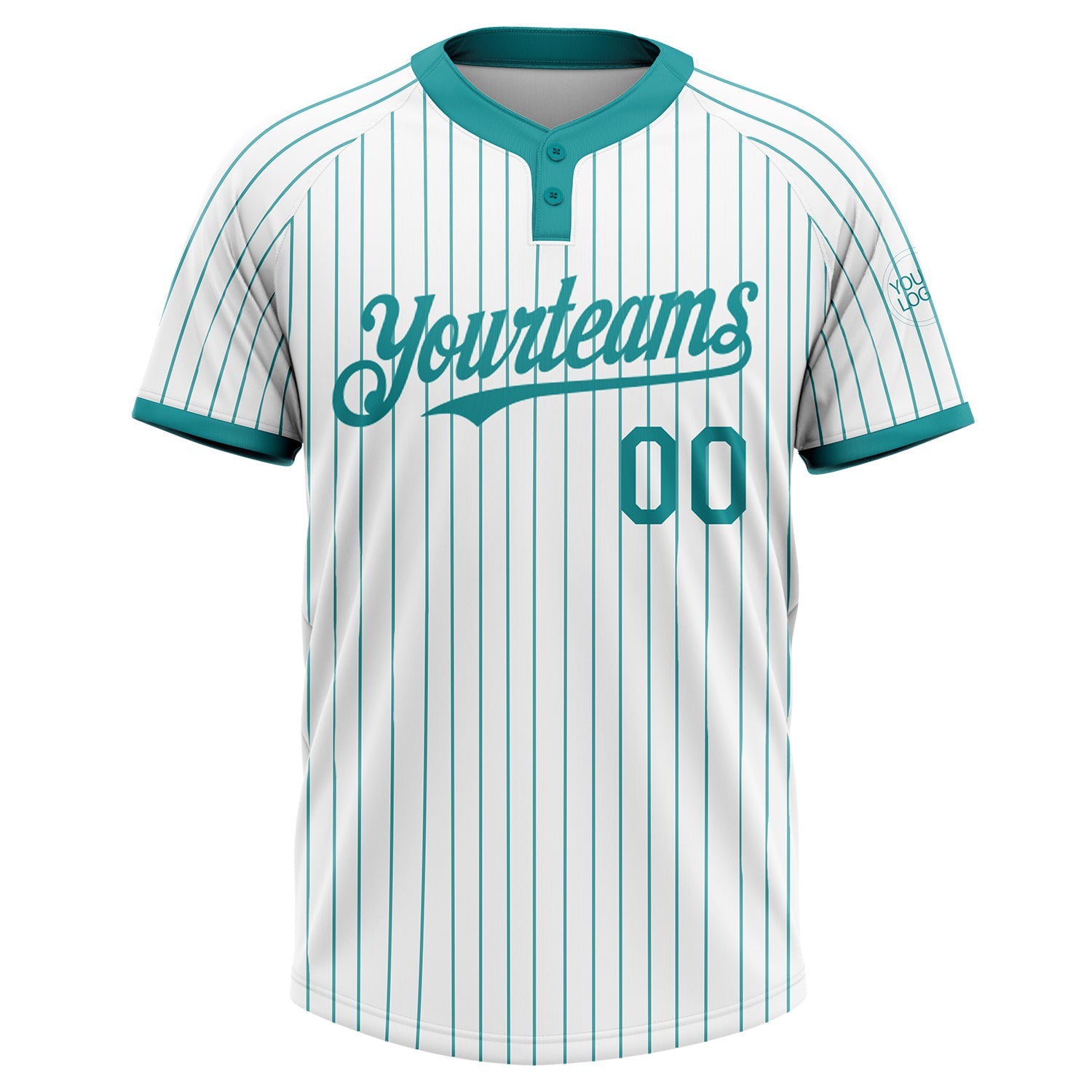 Custom White Teal Pinstripe Teal Two-Button Unisex Softball Jersey view 2