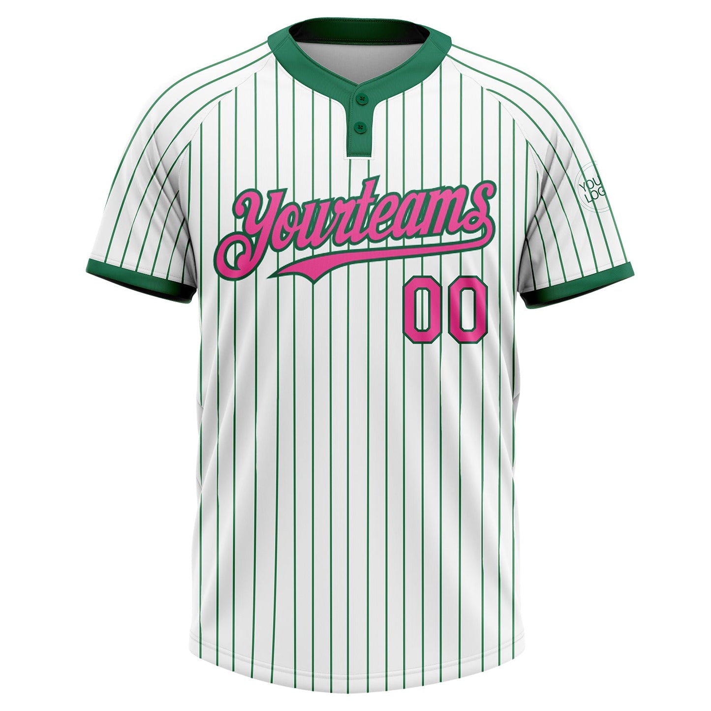 Custom White Kelly Green Pinstripe Pink Two-Button Unisex Softball Jersey view 2