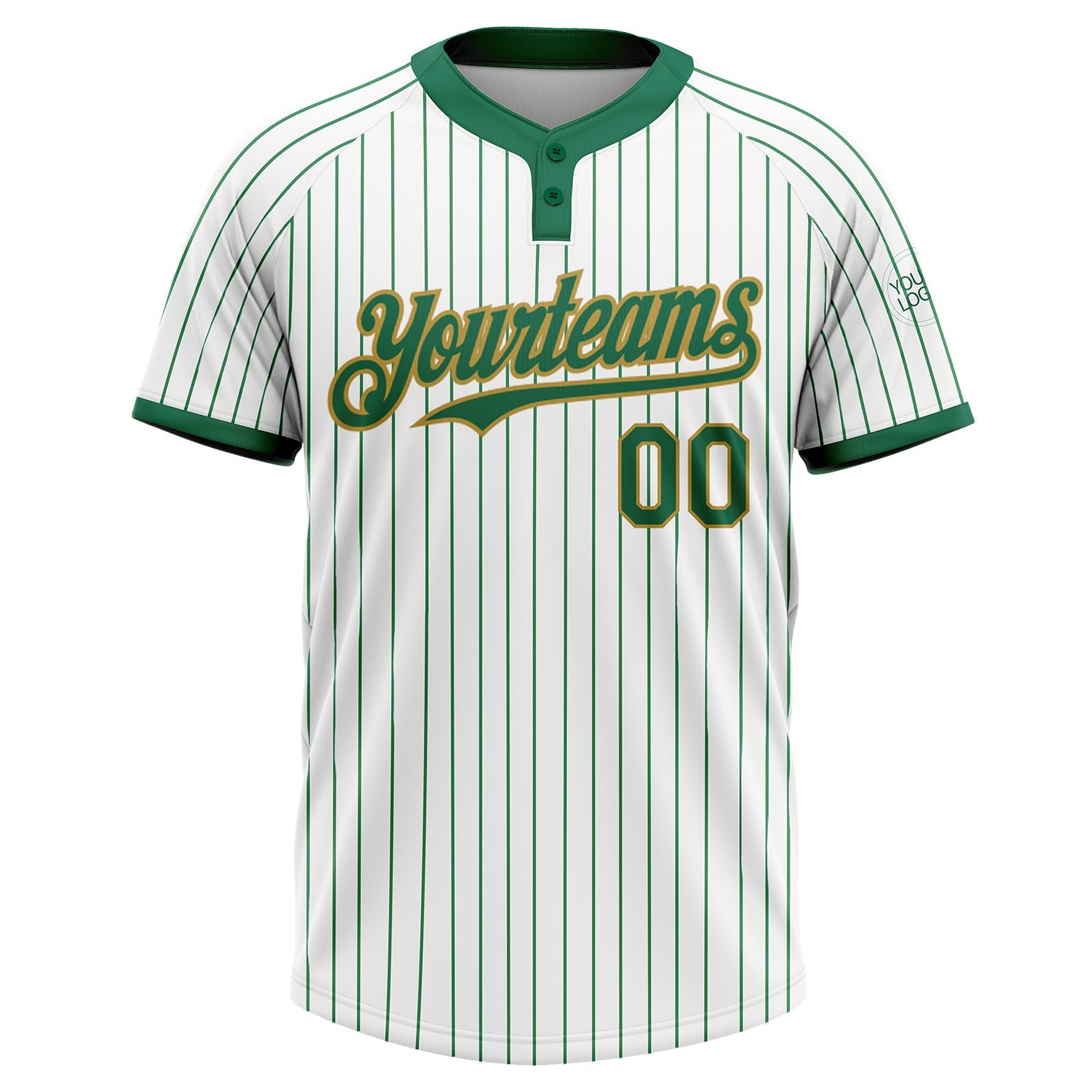 Custom White Kelly Green Pinstripe Old Gold Two-Button Unisex Softball Jersey view 2