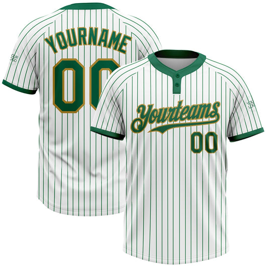 Custom White Kelly Green Pinstripe Old Gold Two-Button Unisex Softball Jersey - Main View