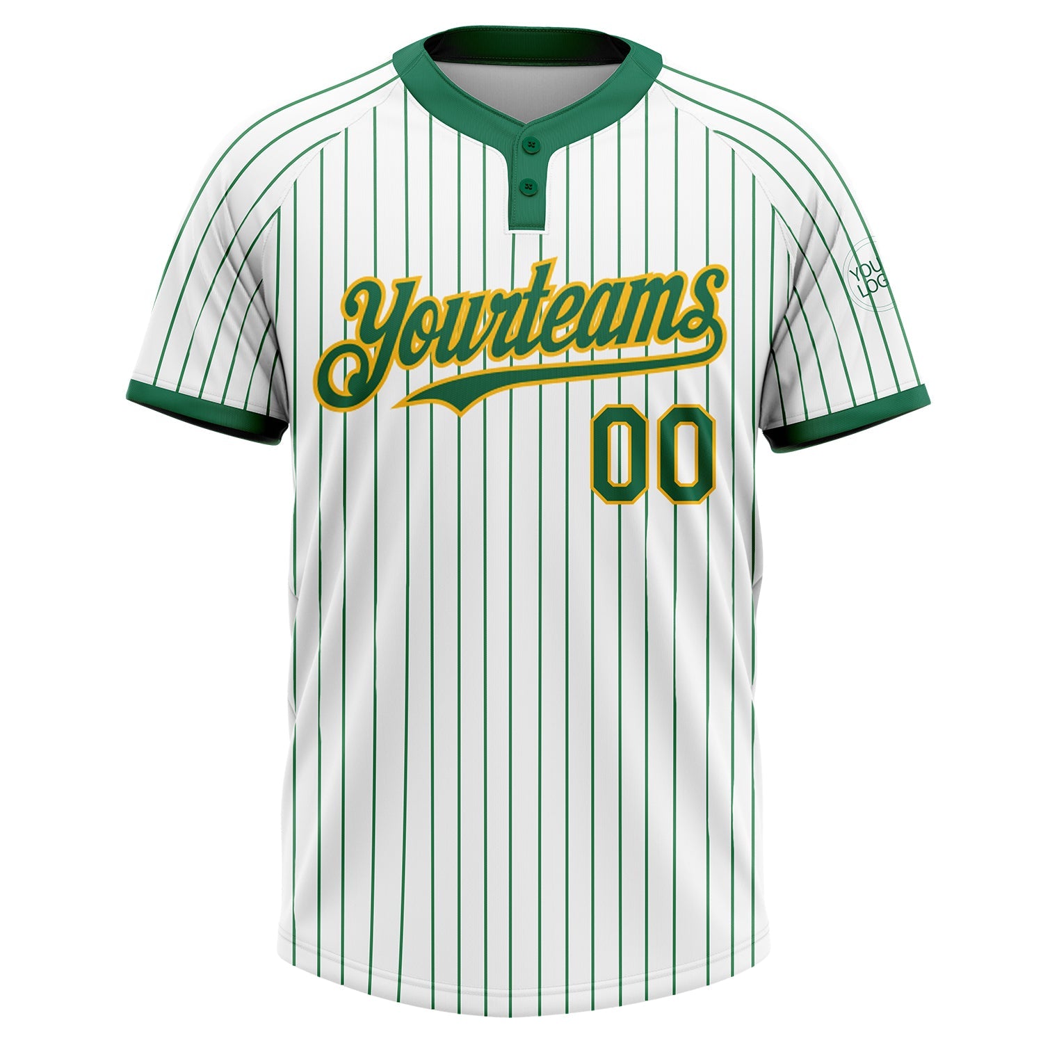 Custom White Kelly Green Pinstripe Gold Two-Button Unisex Softball Jersey view 2