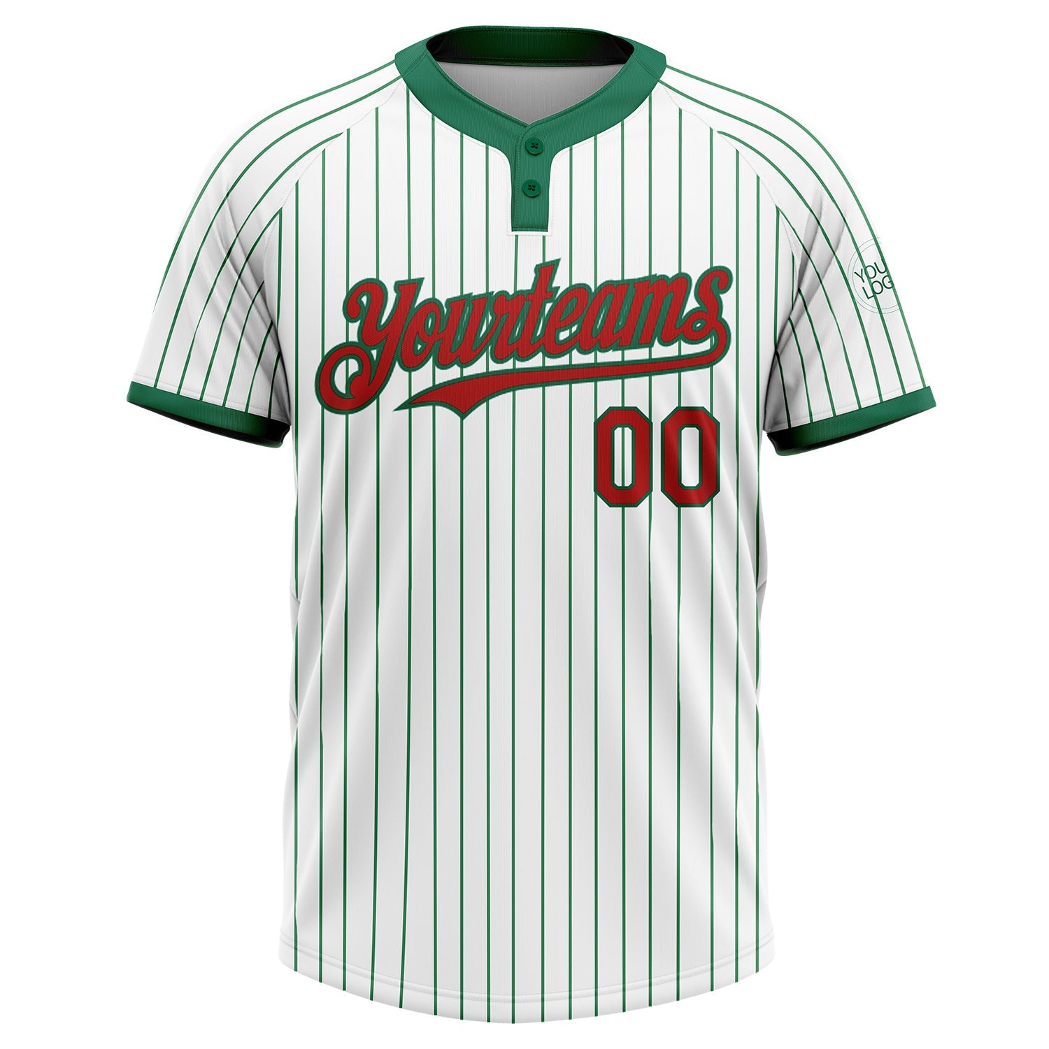 Custom White Kelly Green Pinstripe Red Two-Button Unisex Softball Jersey view 2