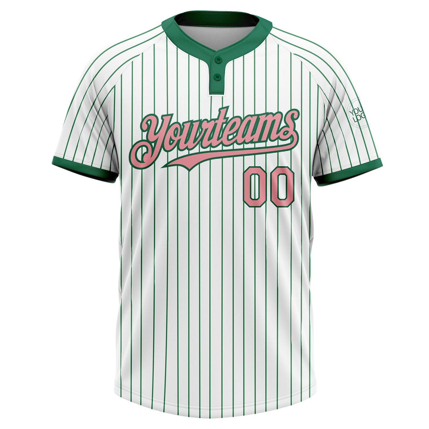 Custom White Kelly Green Pinstripe Medium Pink Two-Button Unisex Softball Jersey view 2