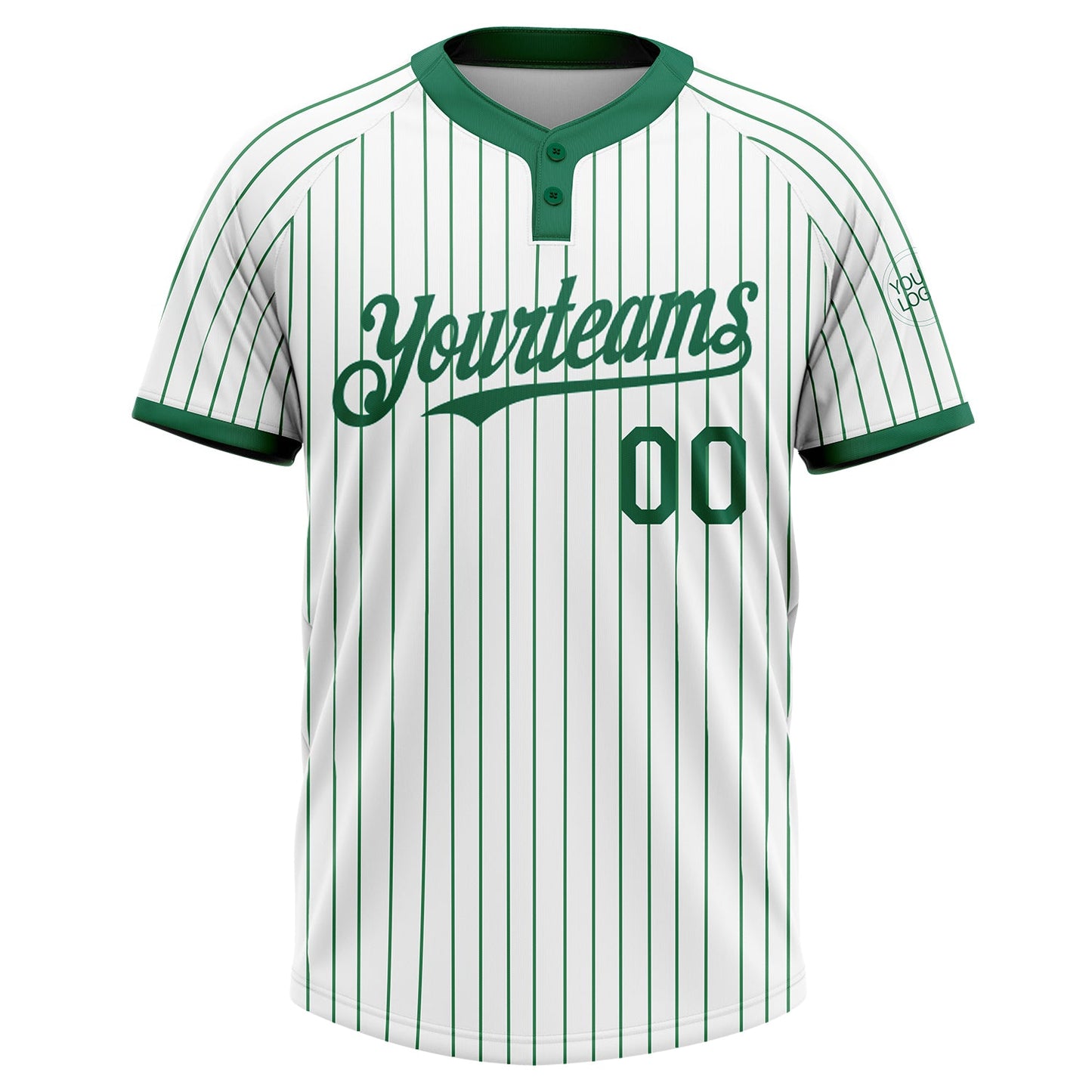 Custom White Kelly Green Pinstripe Kelly Green Two-Button Unisex Softball Jersey view 2