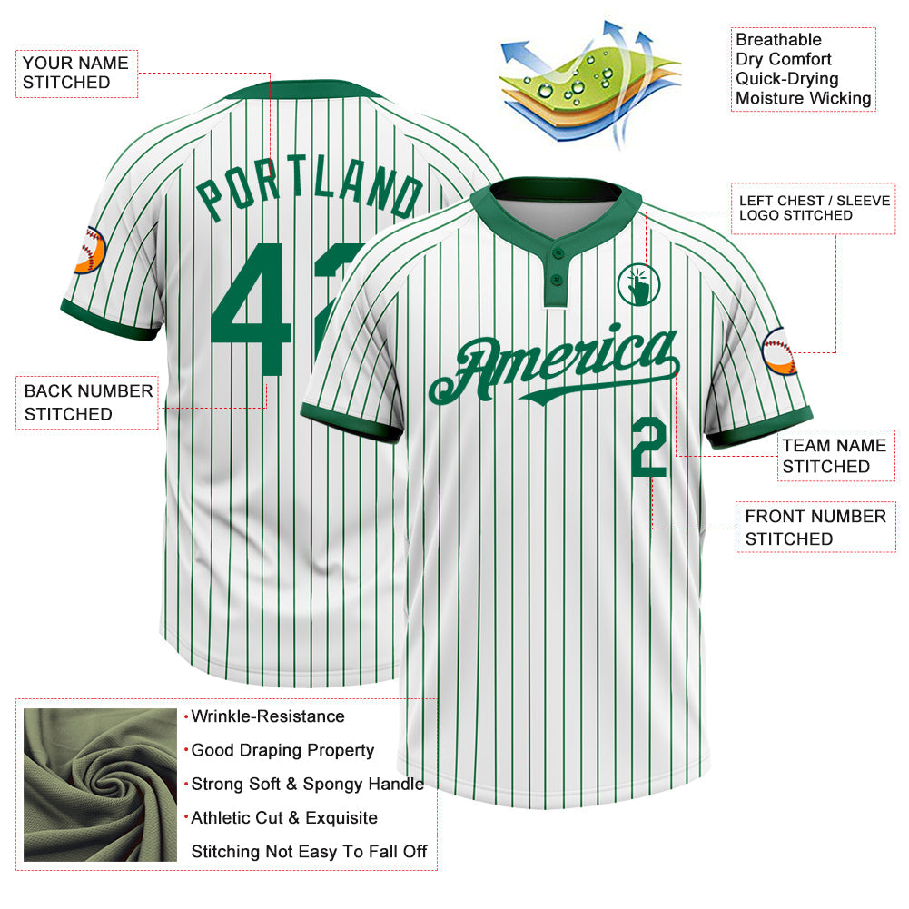 Custom White Kelly Green Pinstripe Kelly Green Two-Button Unisex Softball Jersey view 3