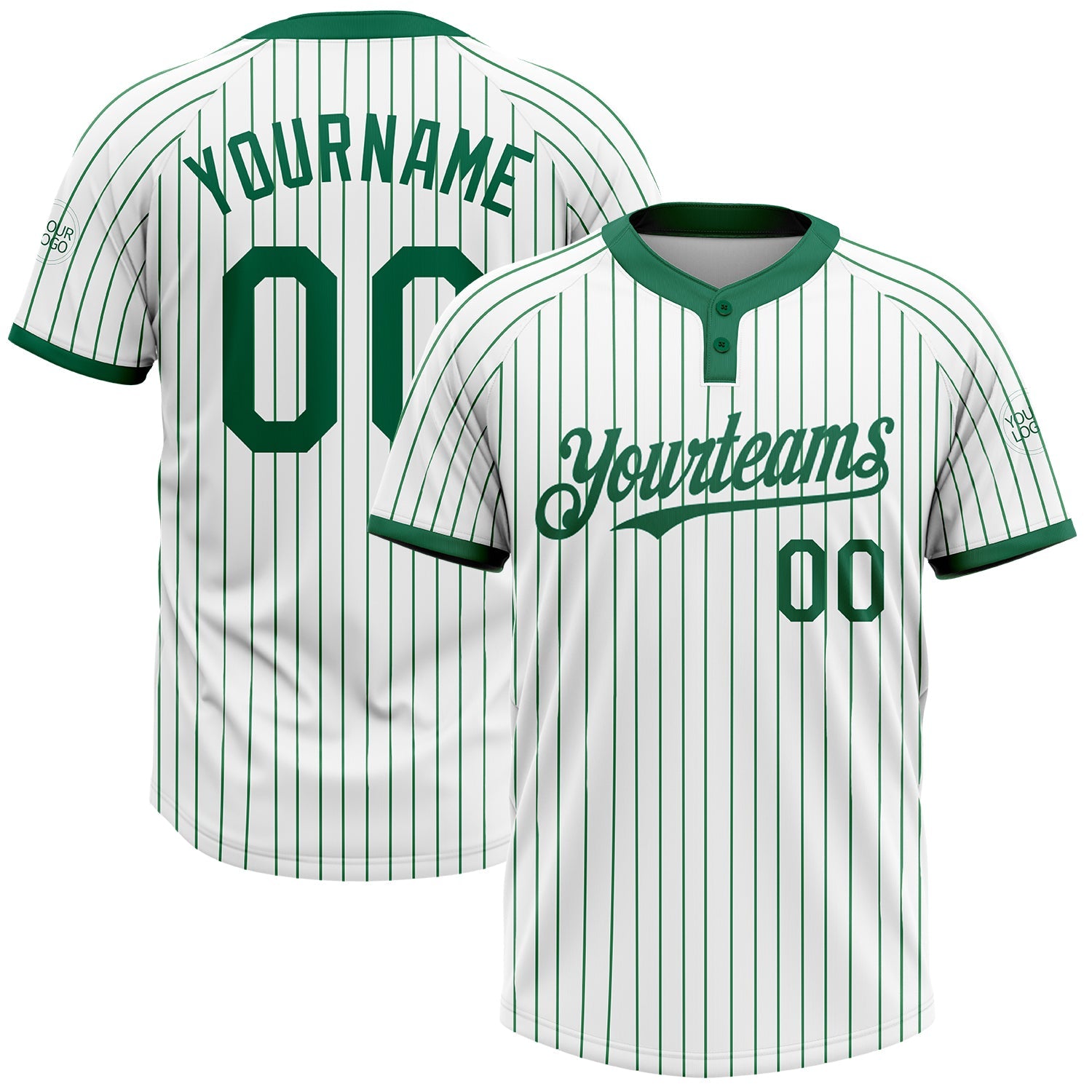 Custom White Kelly Green Pinstripe Kelly Green Two-Button Unisex Softball Jersey - Main View