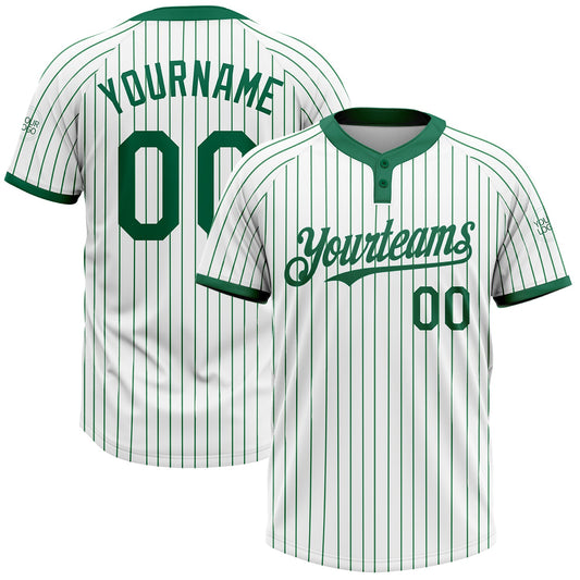 Custom White Kelly Green Pinstripe Kelly Green Two-Button Unisex Softball Jersey - Main View