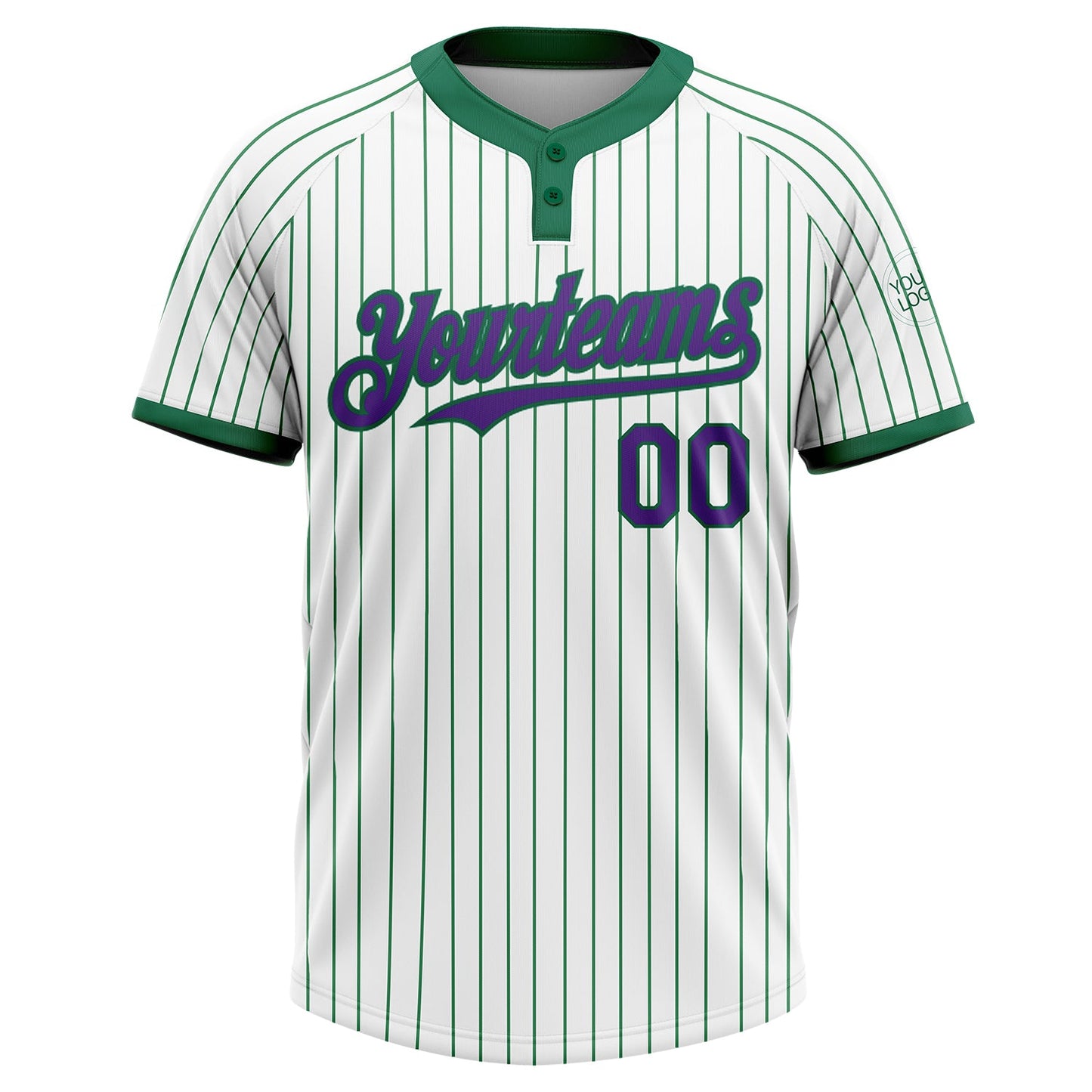Custom White Kelly Green Pinstripe Purple Two-Button Unisex Softball Jersey view 2