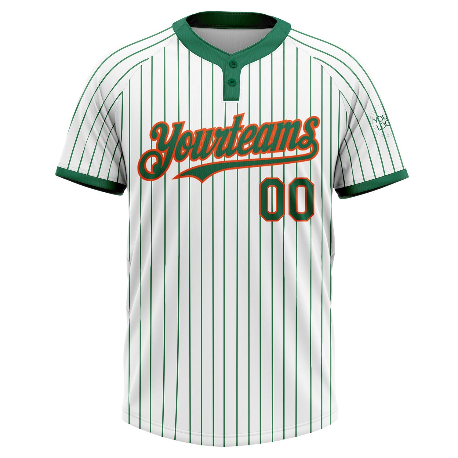 Custom White Kelly Green Pinstripe Orange Two-Button Unisex Softball Jersey view 2