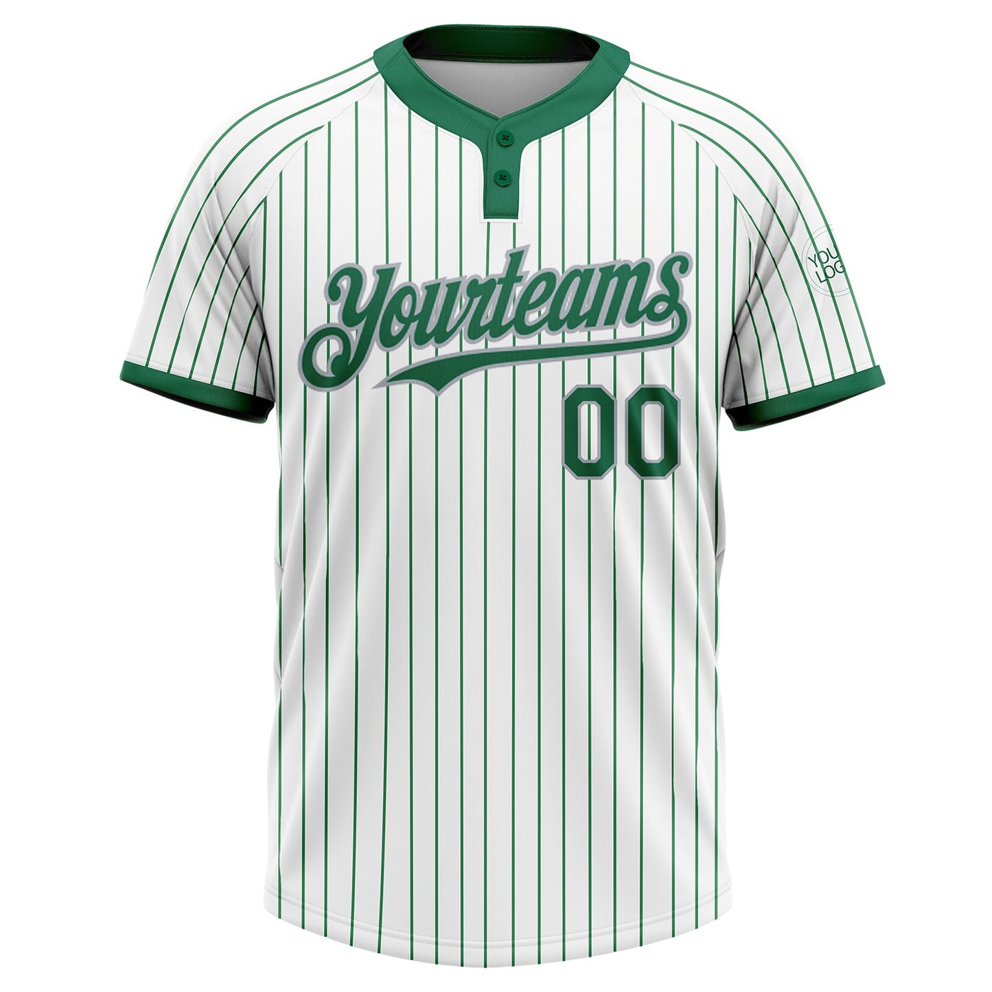 Custom White Kelly Green Pinstripe Gray Two-Button Unisex Softball Jersey view 2