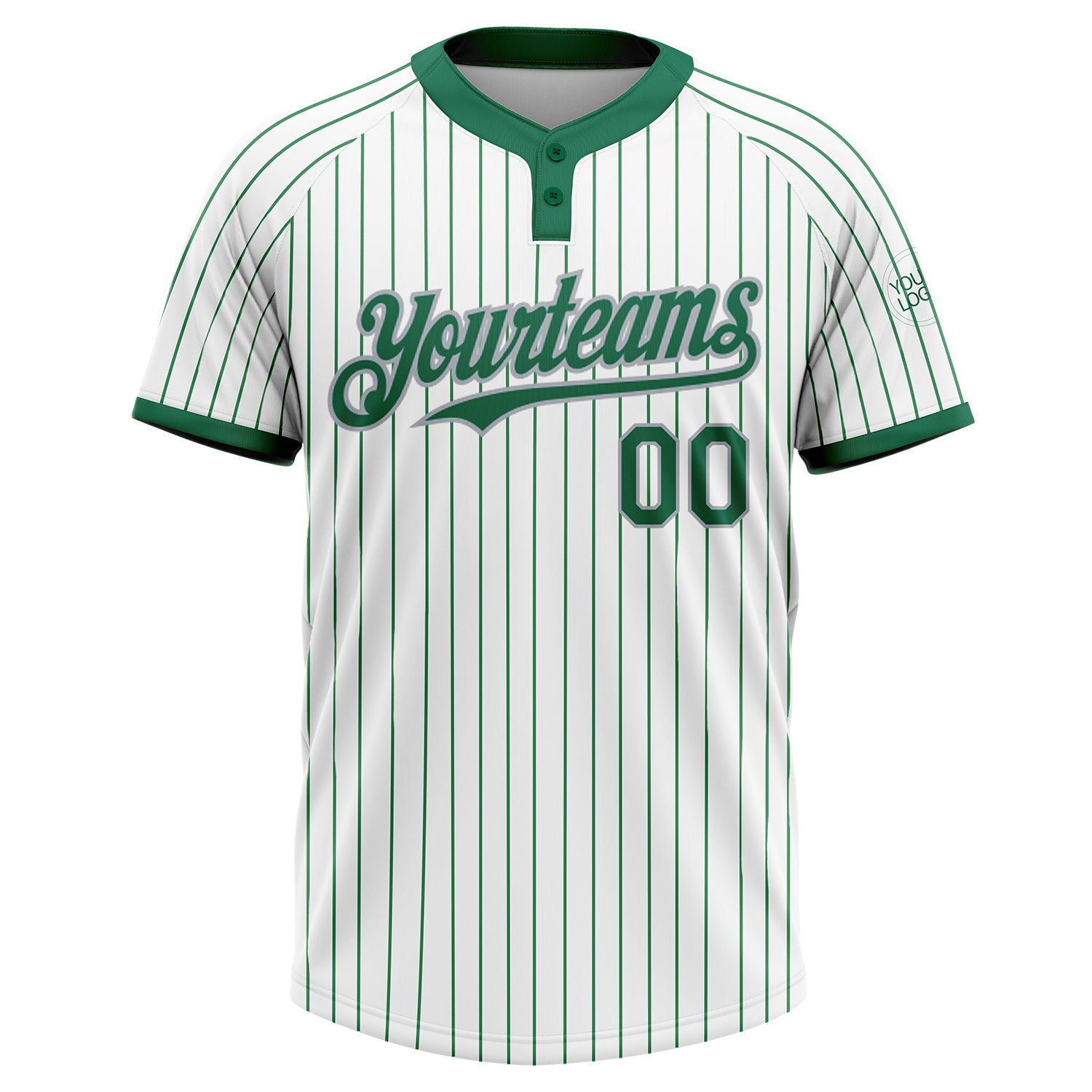 Custom White Kelly Green Pinstripe Gray Two-Button Unisex Softball Jersey view 2