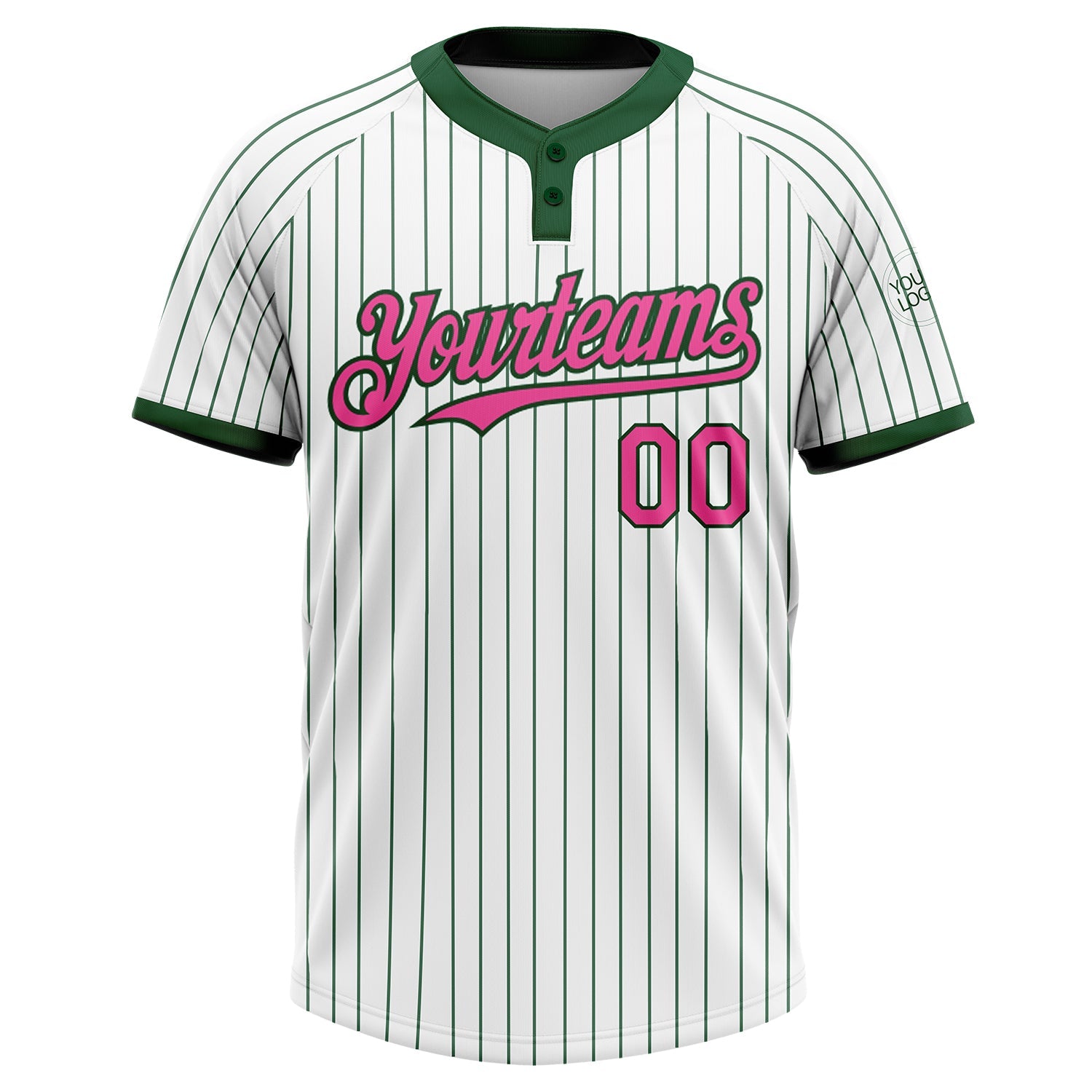 Custom White Green Pinstripe Pink Two-Button Unisex Softball Jersey view 2