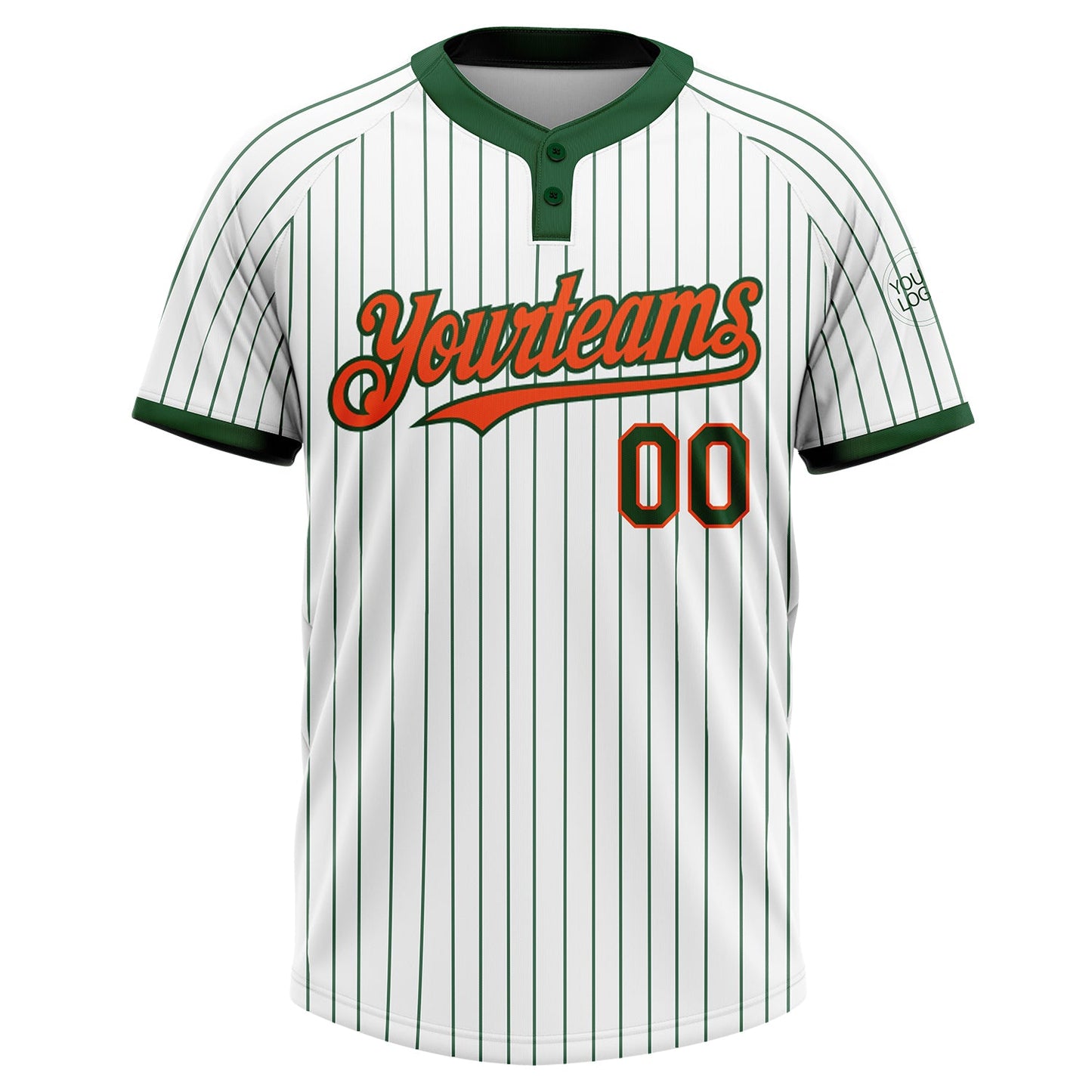 Custom White Green Pinstripe Orange Two-Button Unisex Softball Jersey view 2