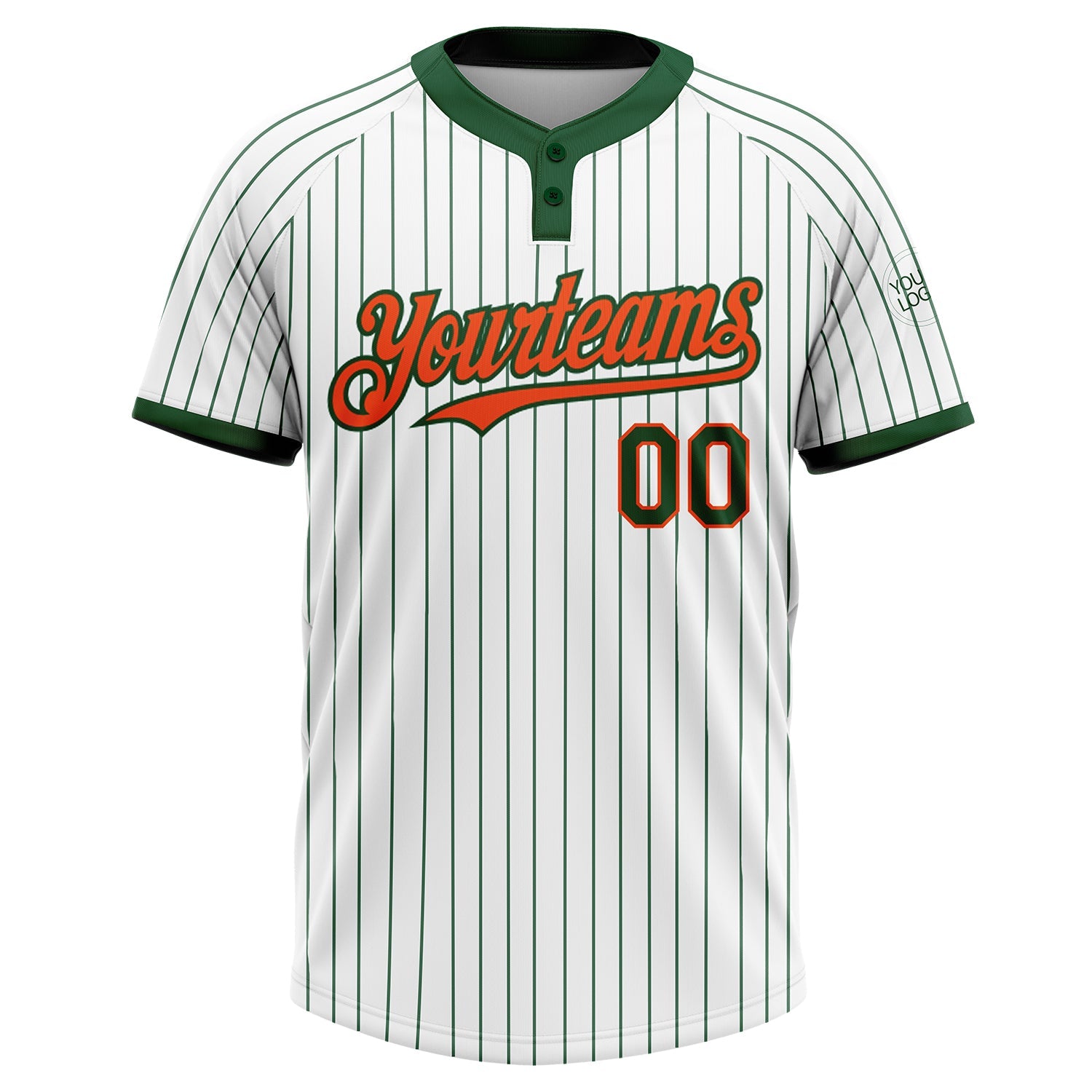 Custom White Green Pinstripe Orange Two-Button Unisex Softball Jersey view 2