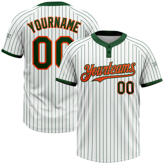 Custom White Green Pinstripe Orange Two-Button Unisex Softball Jersey - Main View