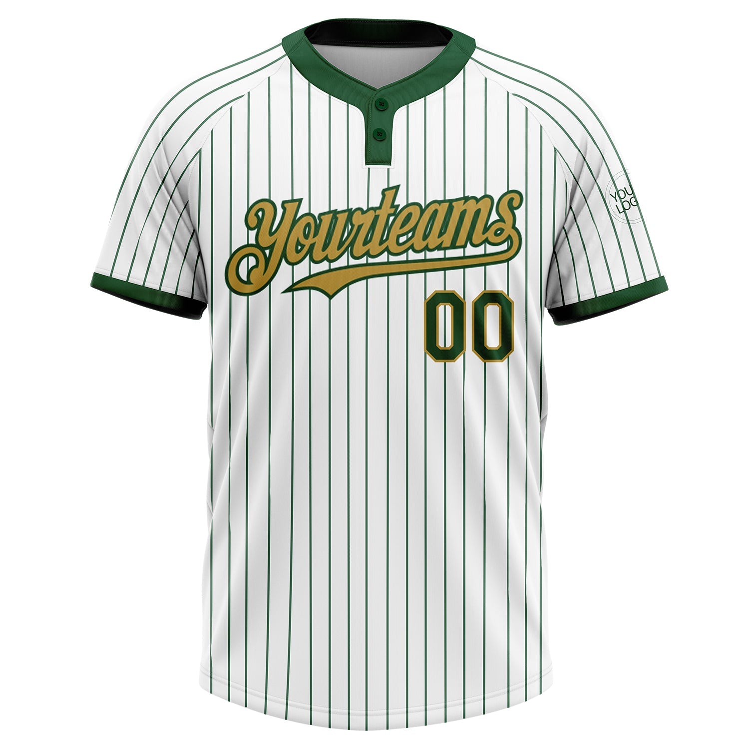Custom White Green Pinstripe Old Gold Two-Button Unisex Softball Jersey view 2