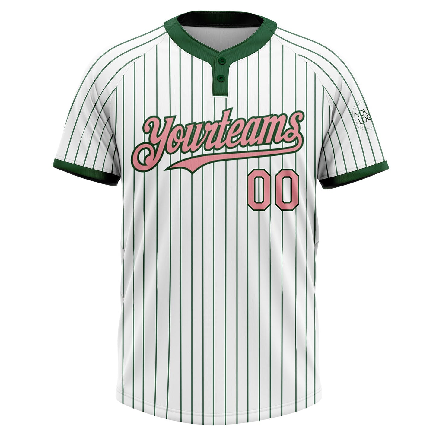 Custom White Green Pinstripe Medium Pink Two-Button Unisex Softball Jersey view 2