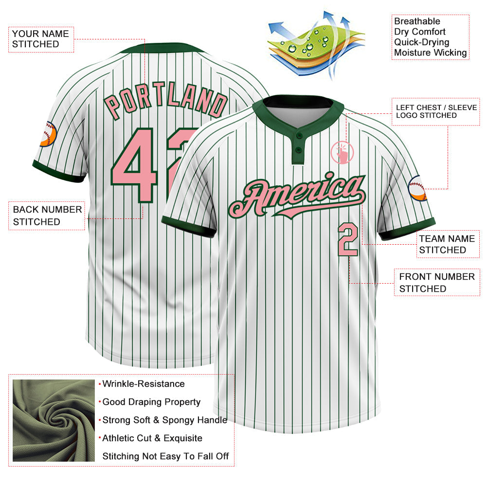 Custom White Green Pinstripe Medium Pink Two-Button Unisex Softball Jersey view 3