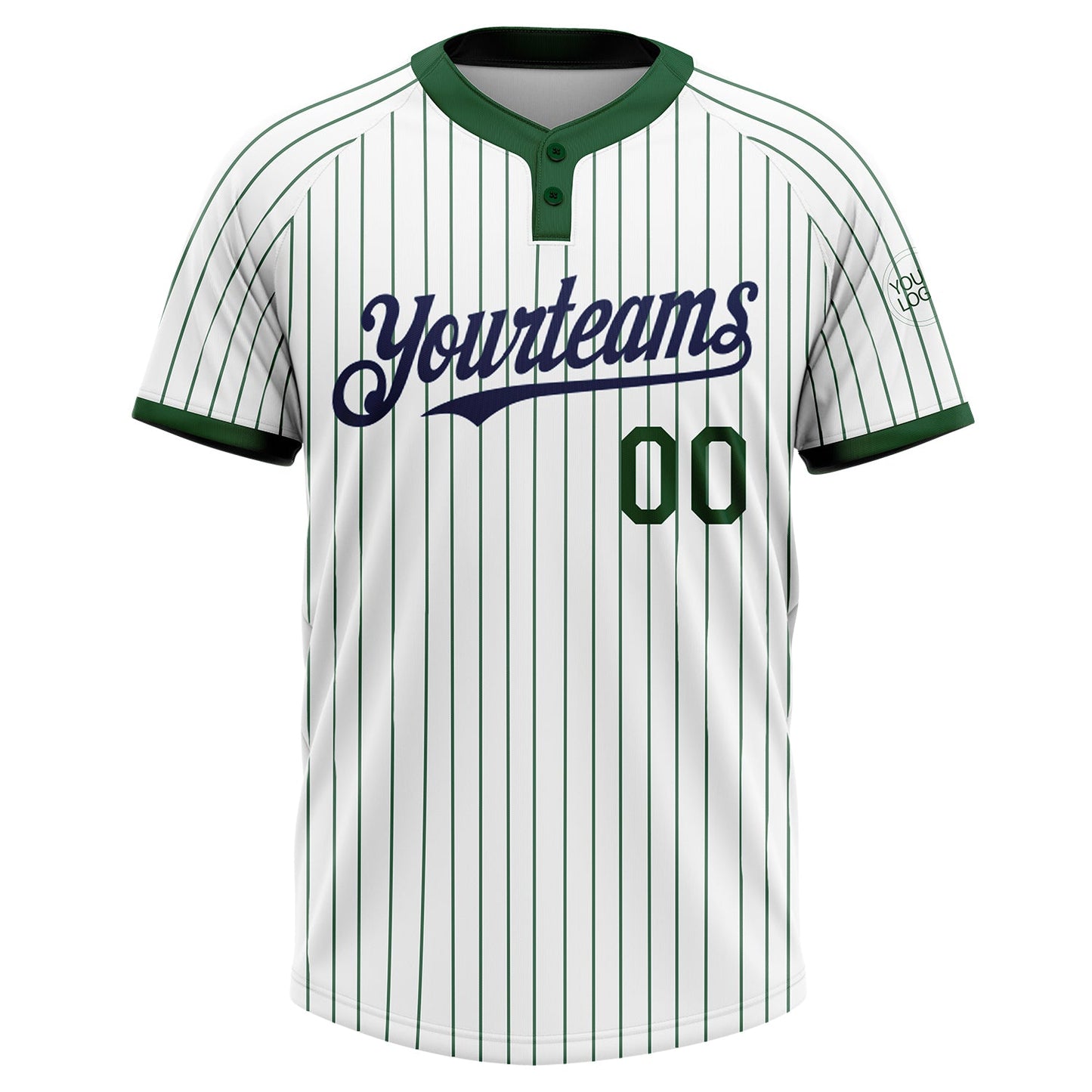 Custom White Green Pinstripe Navy Two-Button Unisex Softball Jersey view 2